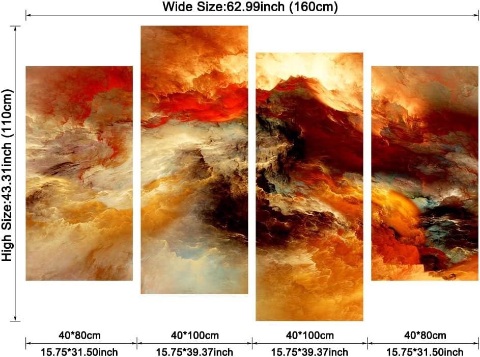 Pyradecor Large Canvas Prints Wall Art Colorful Clouds Landscape Pictures Paintings for Living Room Bedroom Home Decorations 4 Piece Modern Orange Abstract Stretched Artwork