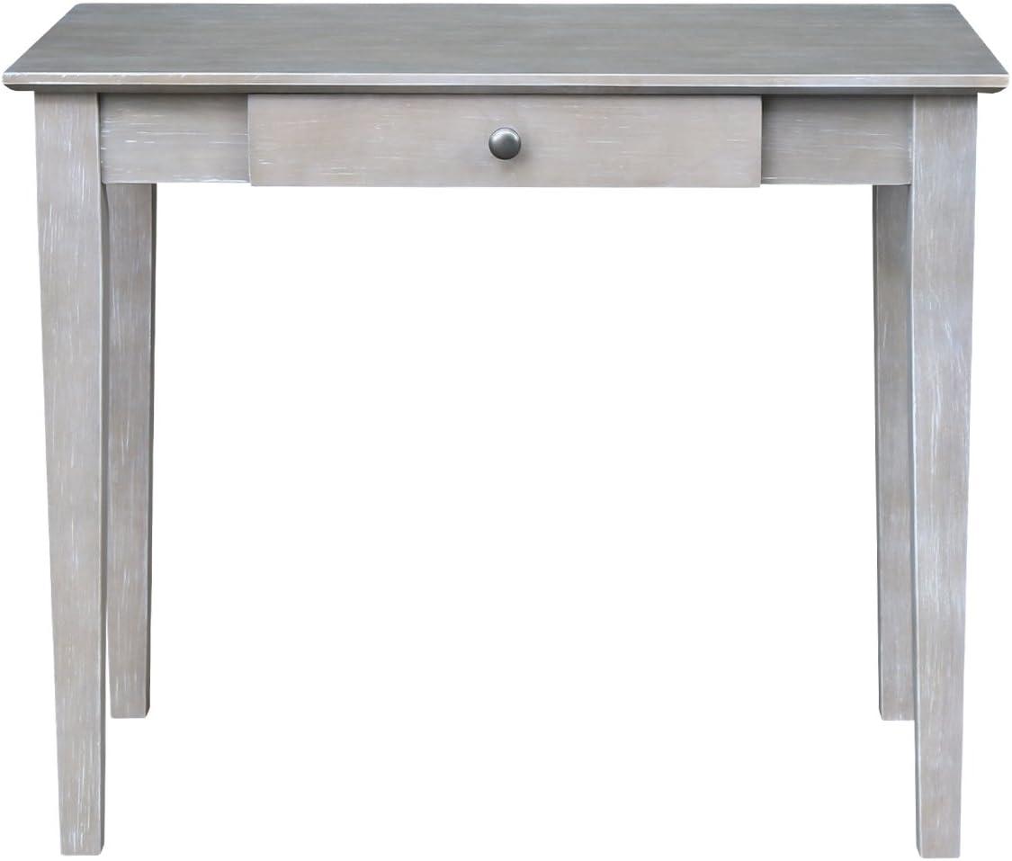 Transitional Solid Parawood Home Office Desk in Washed Gray Taupe with Drawer