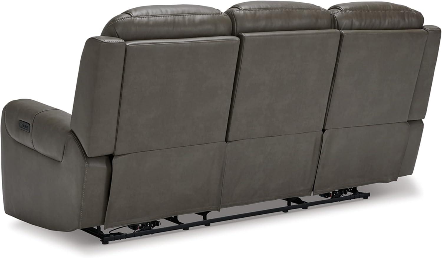 Contemporary Gray 85'' Faux Leather Power Reclining Sofa with Cup Holder