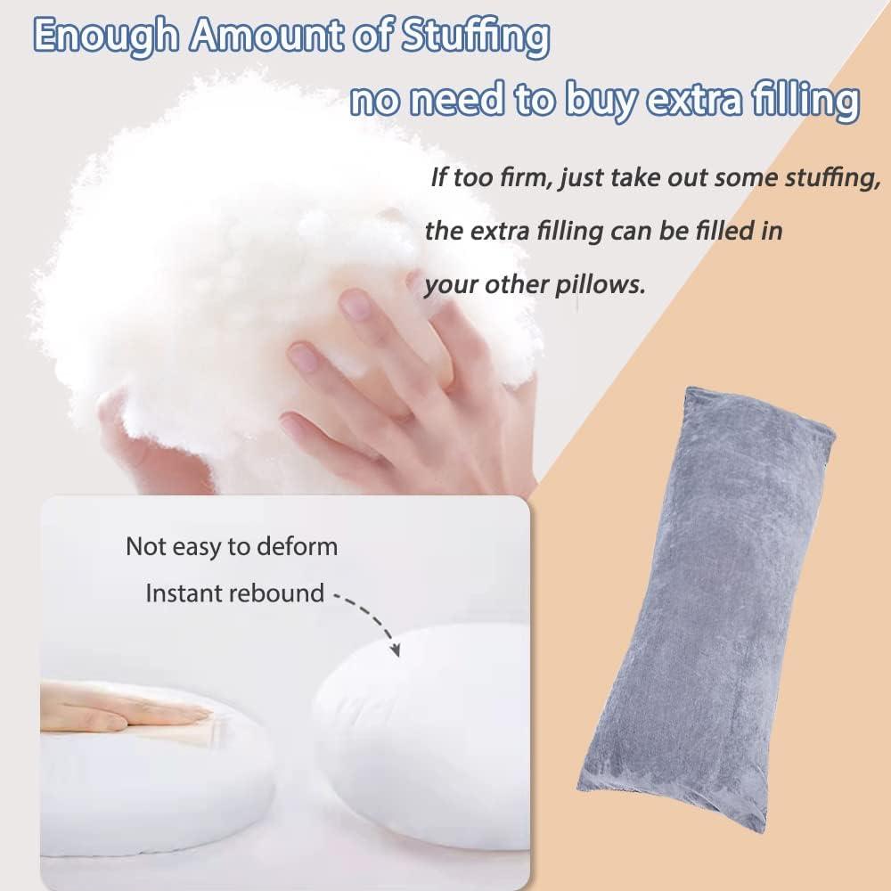 Full Body Pillow for Adults, Long Sleeping, Big Pillows Bed, Firm Large with Velvet Cover, 20x54 Inches (Dark Grey)