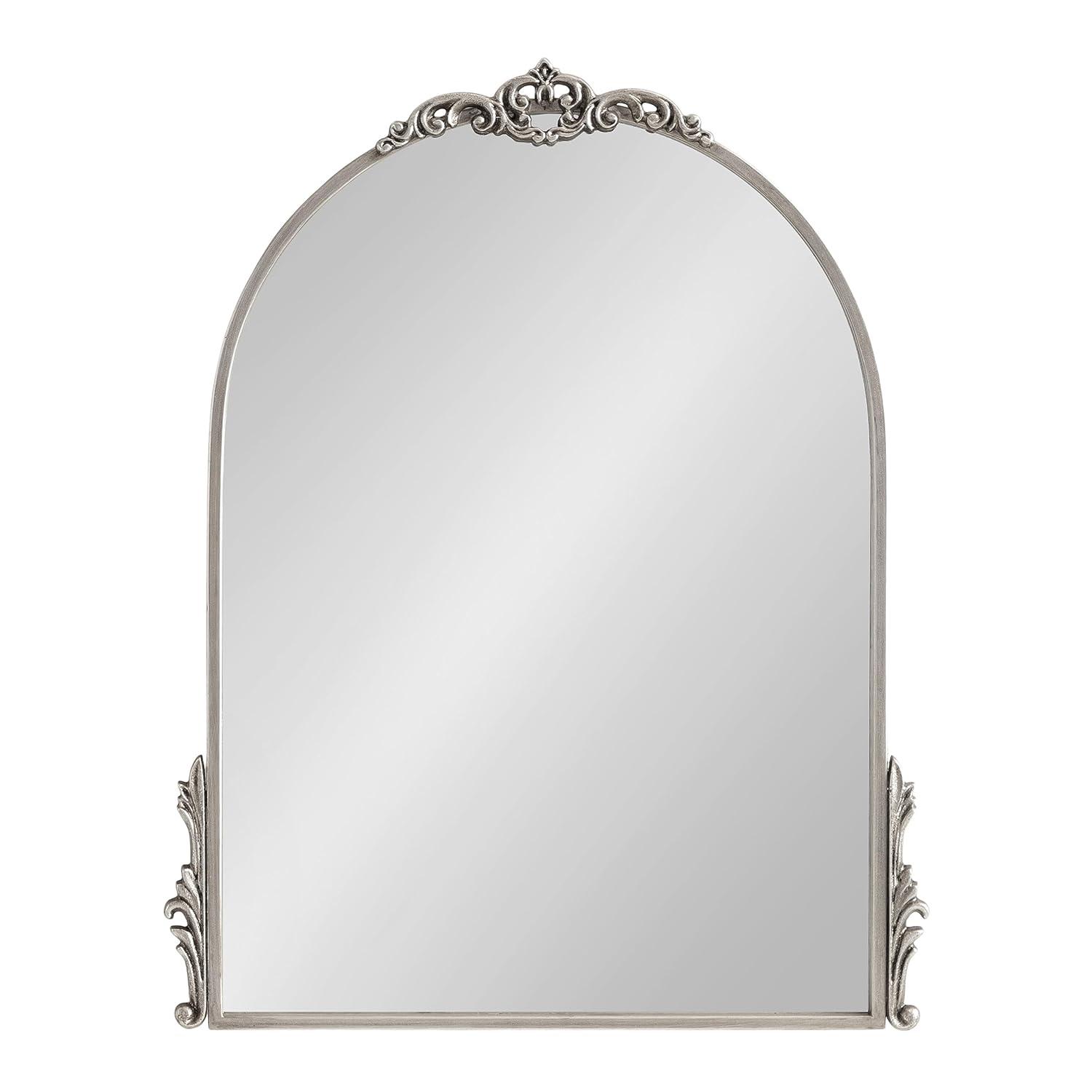 Kate & Laurel All Things Decor 21"x26" Myrcelle Decorative Framed Wall Mirror: Antique Silver, Arched, Ornate Garland Design