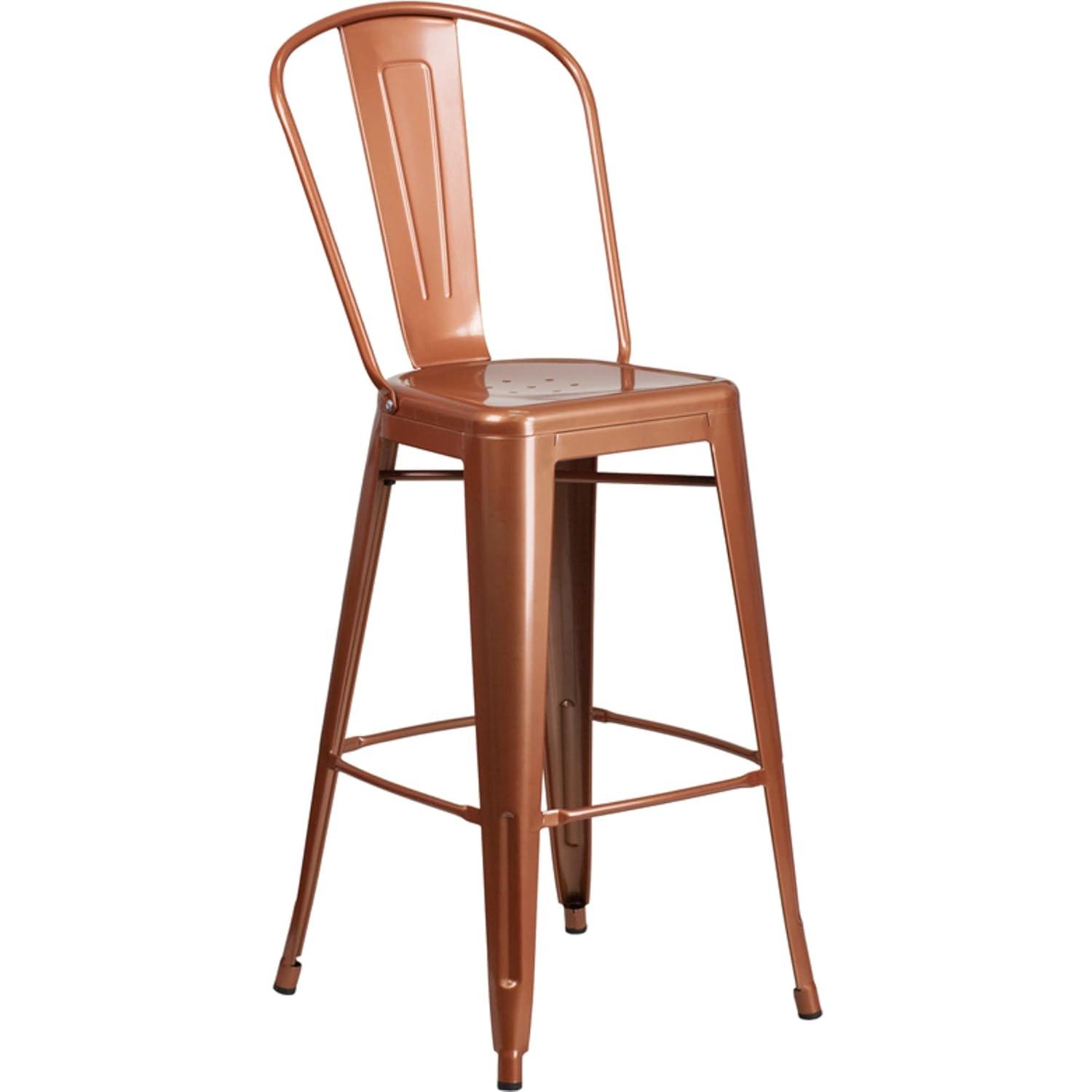 Flash Furniture Commercial Grade 30" High Copper Metal Indoor-Outdoor Barstool with Back