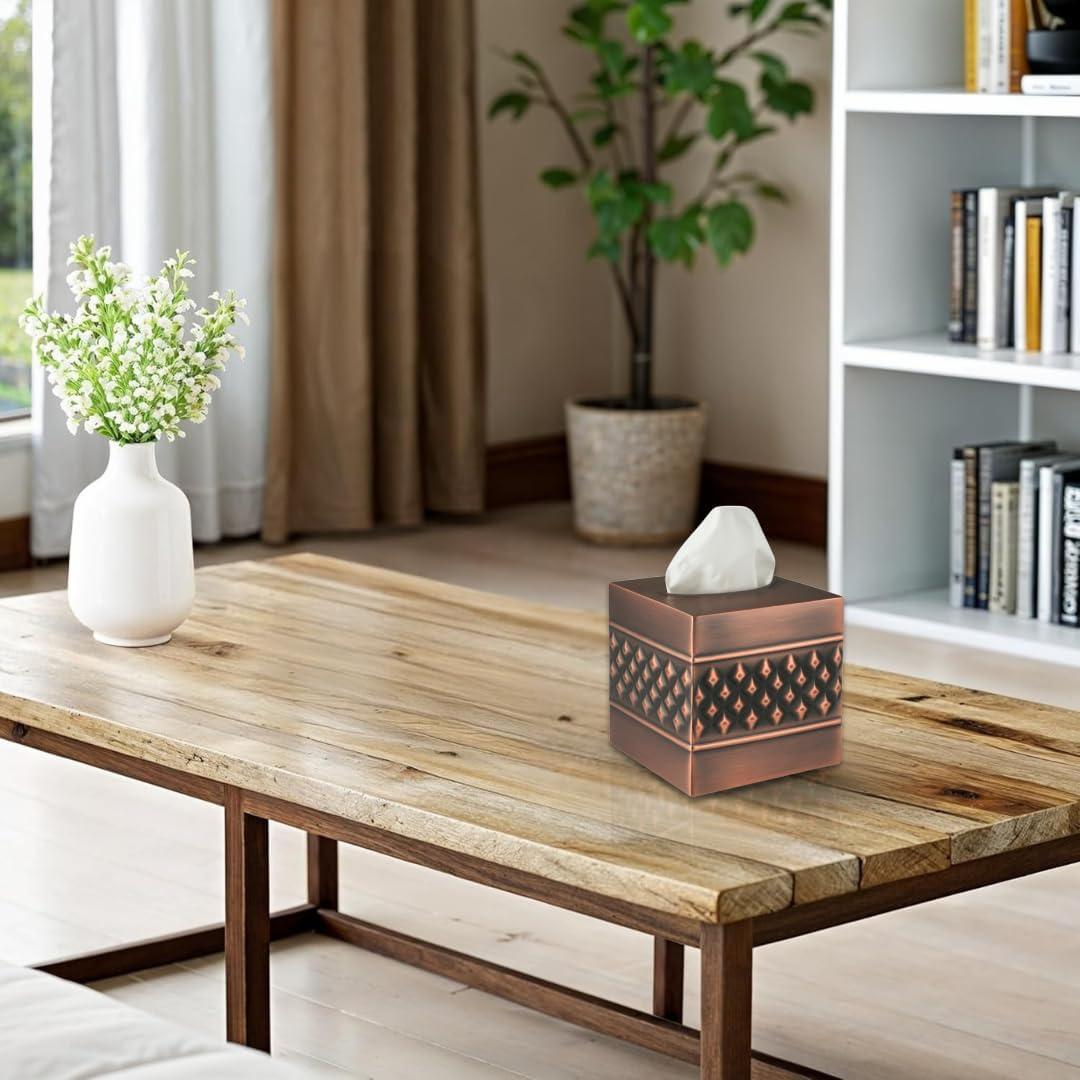 Monarch Abode Geometric Embossed Metal Tissue Box Cover