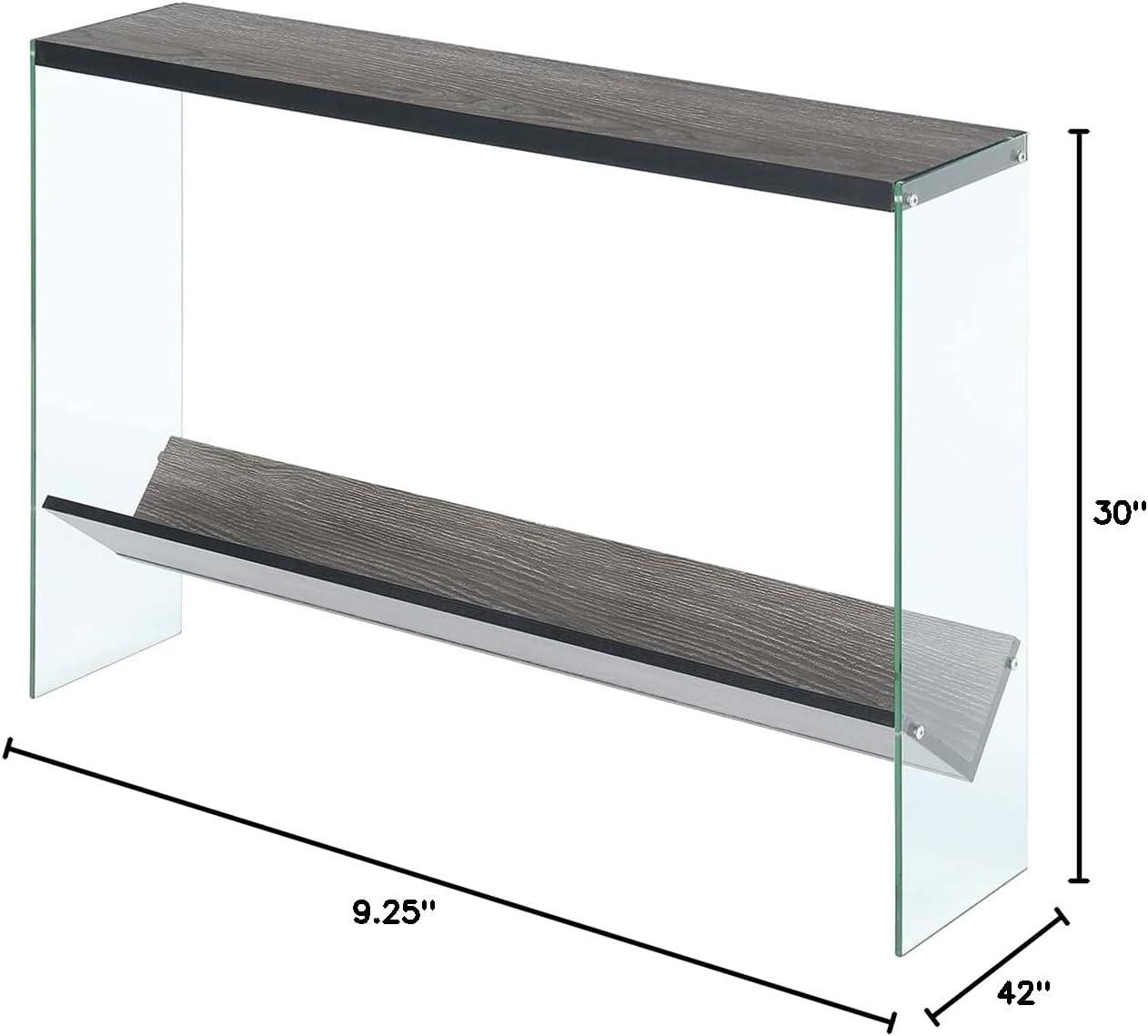 Convenience Concepts SoHo Glass V Console Table with Shelf, Weathered Gray/Glass