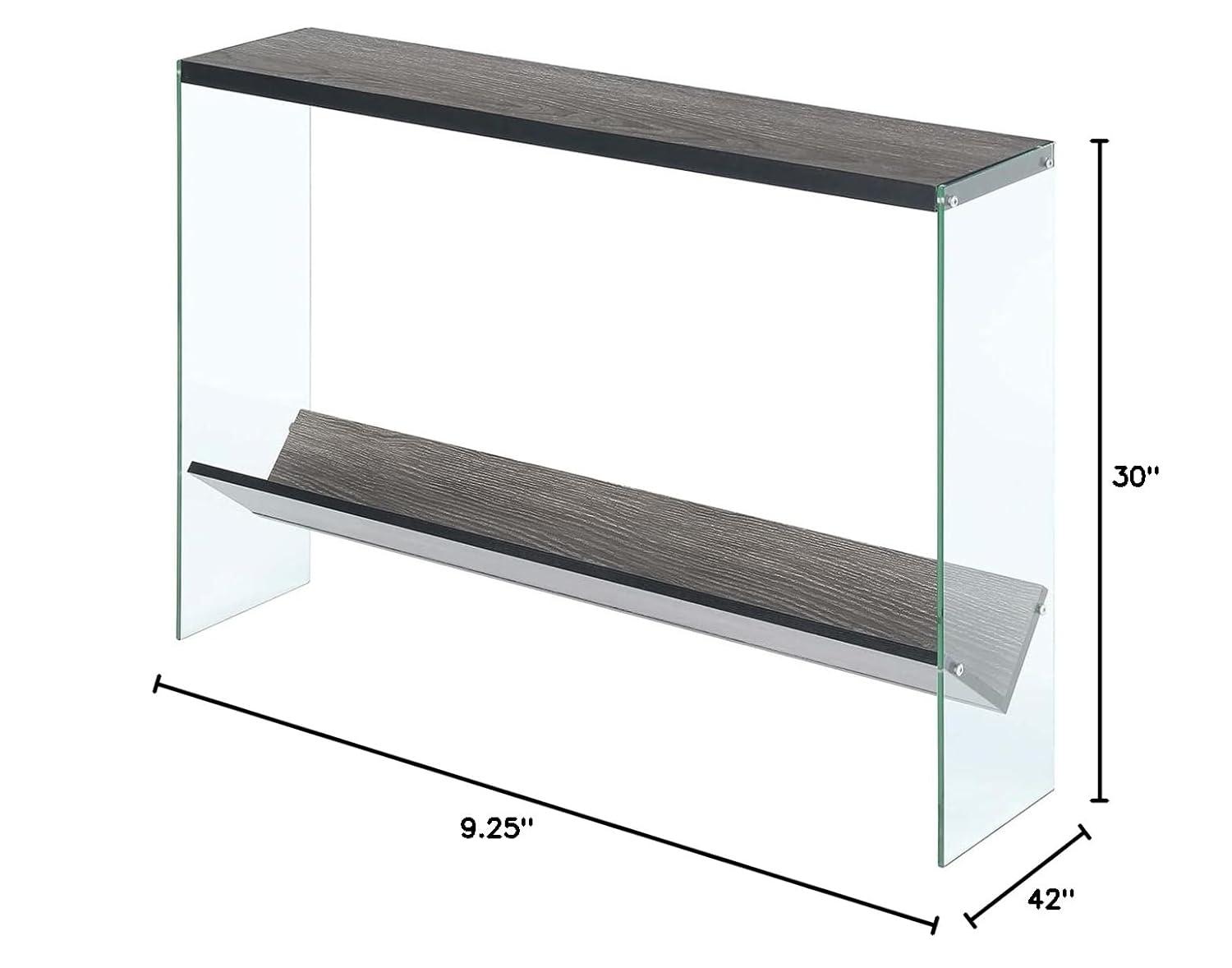 Convenience Concepts SoHo Glass V Console Table with Shelf, Weathered Gray/Glass