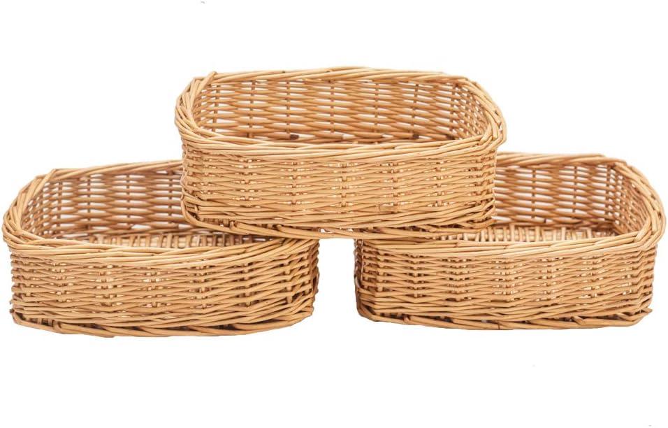 Natural Wicker Rectangular Storage Baskets with Wood Handles, Set of 3