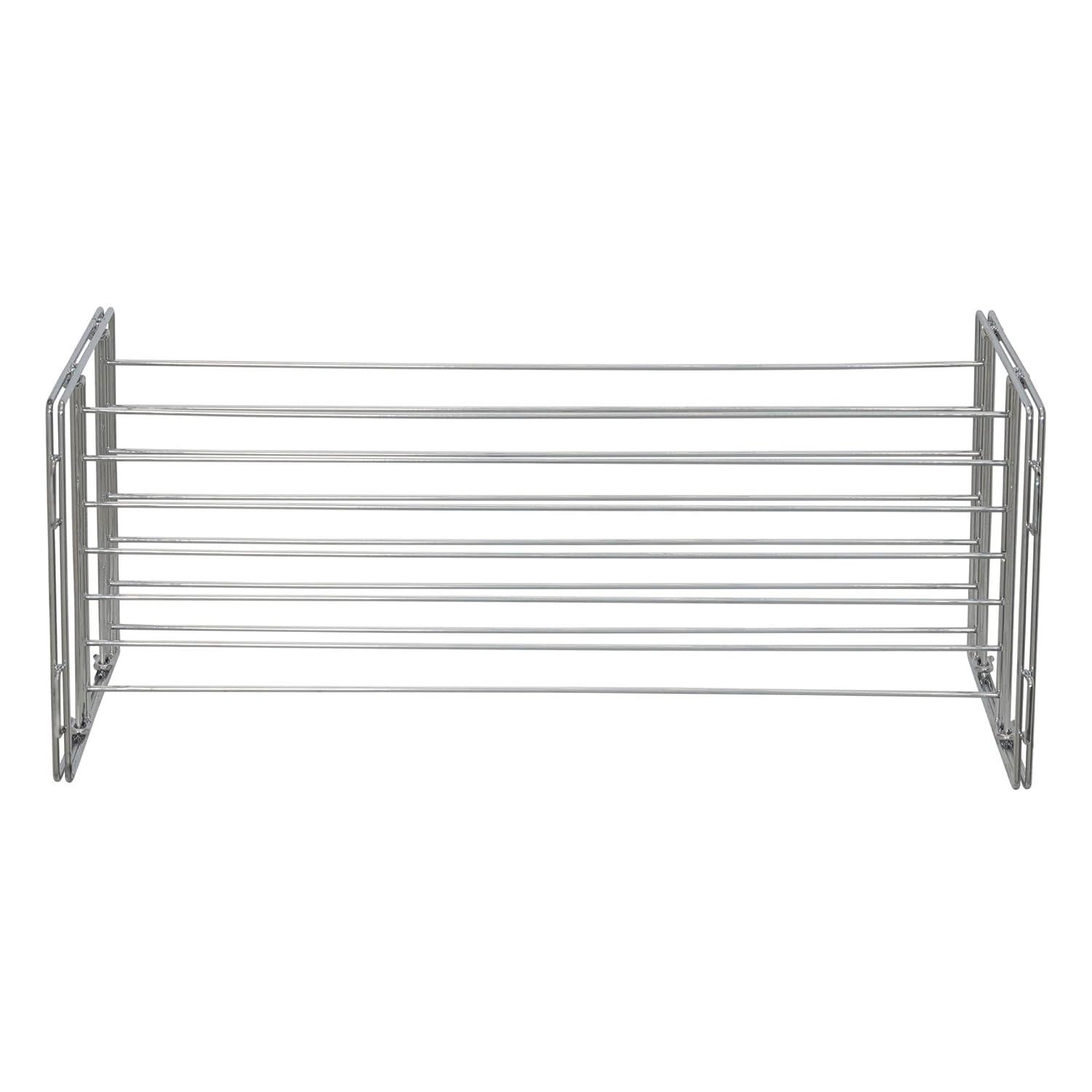 Chrome Stackable Two-Tier Shoe Rack with Flat Shelves