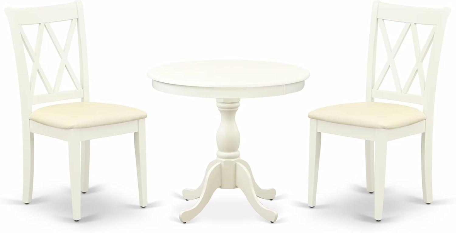 East West Furniture Antique 3-piece Double X-Back Chair and Table Set in White