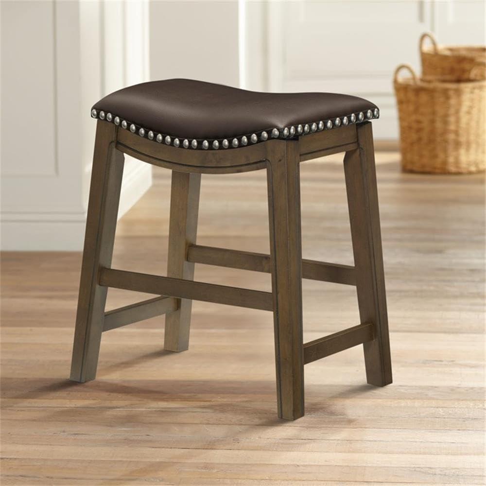 Homelegance 18-Inch Dining Height Wooden Bar Stool Saddle Seat Barstool, Brown