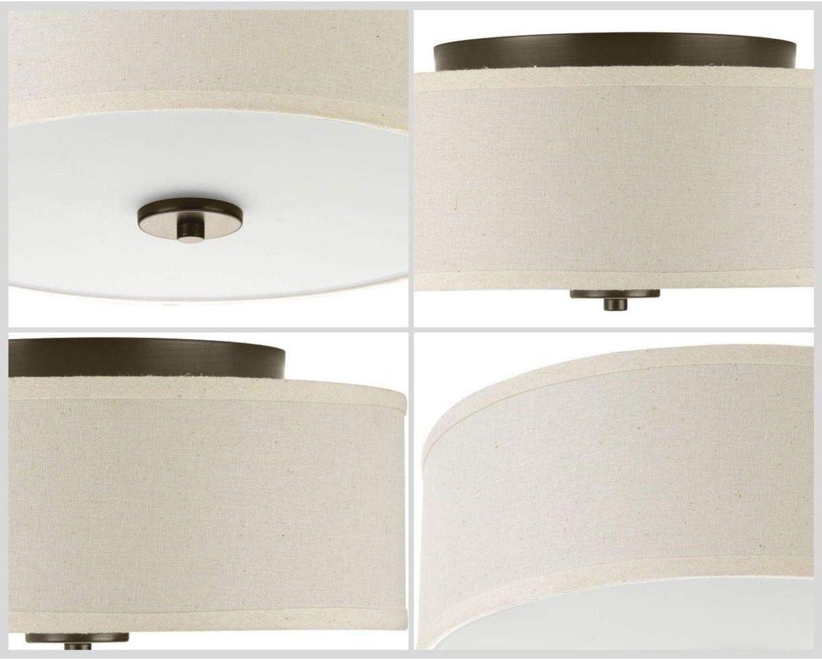 Progress Lighting, Inspire Collection, 2-Light Semi-Flush Mount, Antique Bronze, Etched Glass with Linen Shade