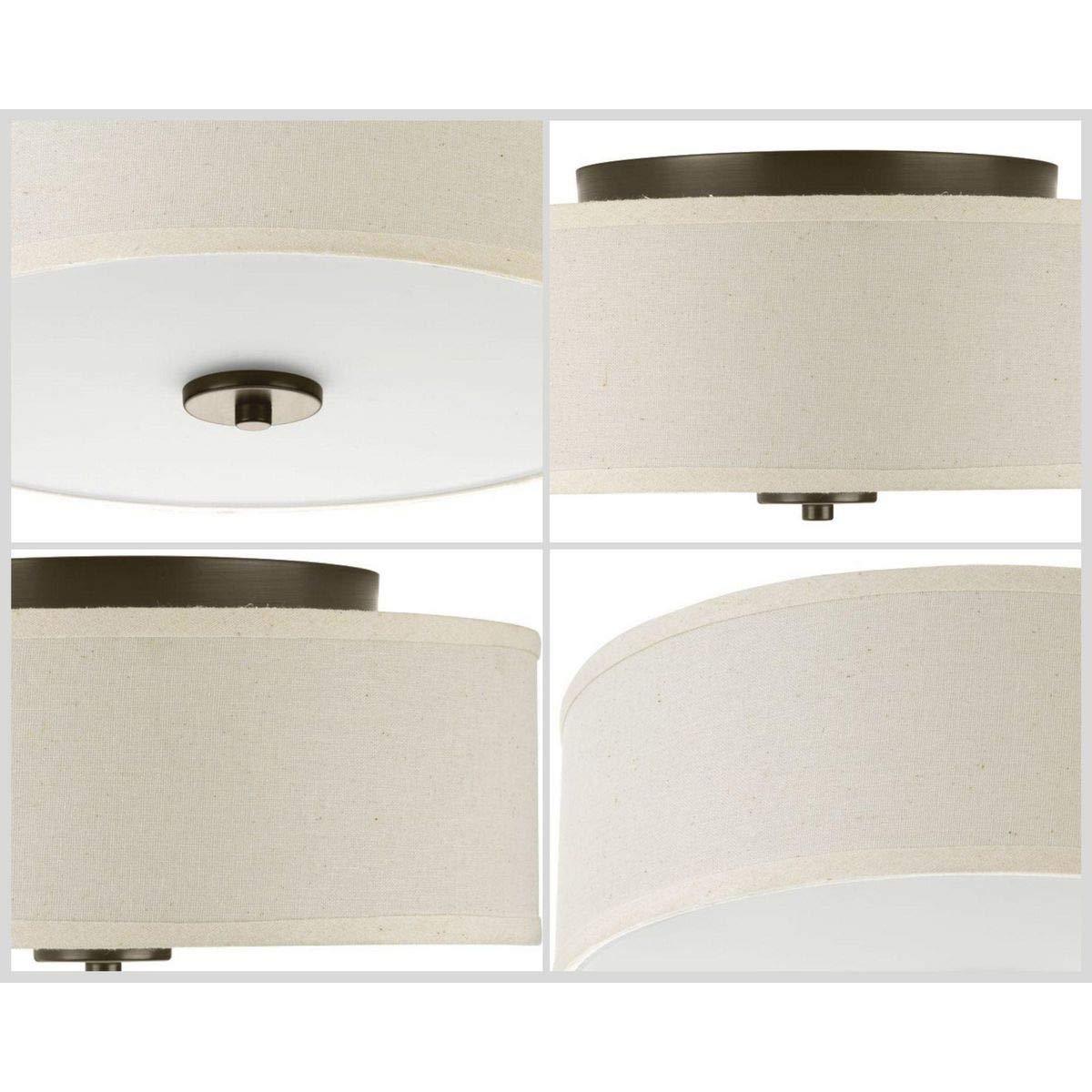 Progress Lighting, Inspire Collection, 2-Light Semi-Flush Mount, Antique Bronze, Etched Glass with Linen Shade