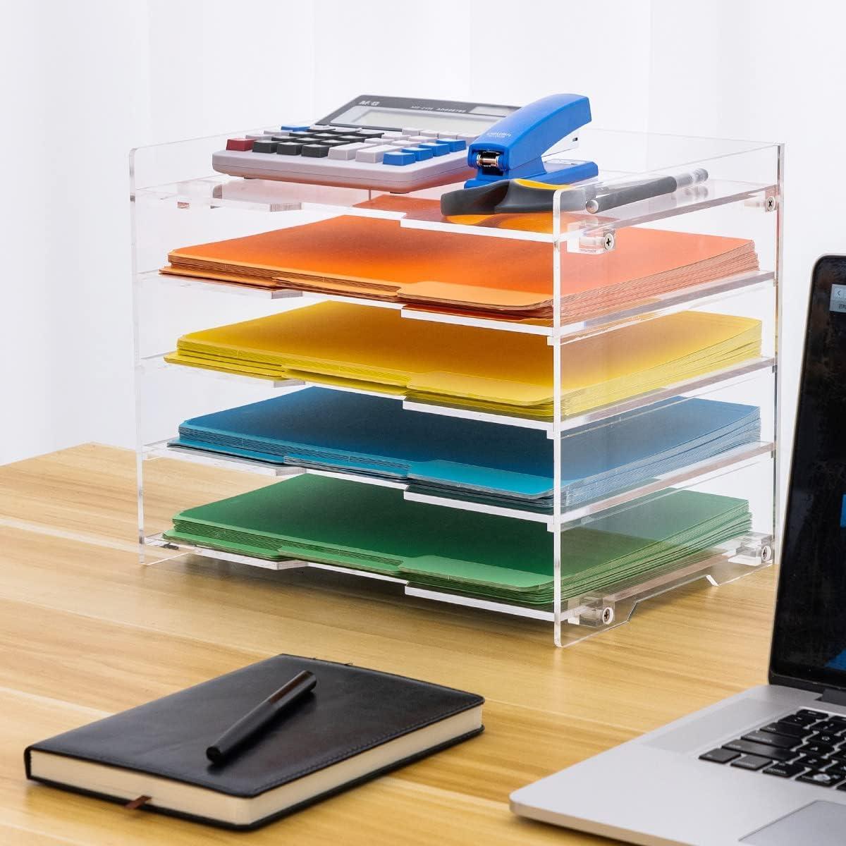 Clear Acrylic 5-Shelf File Paper Organizer for Desk