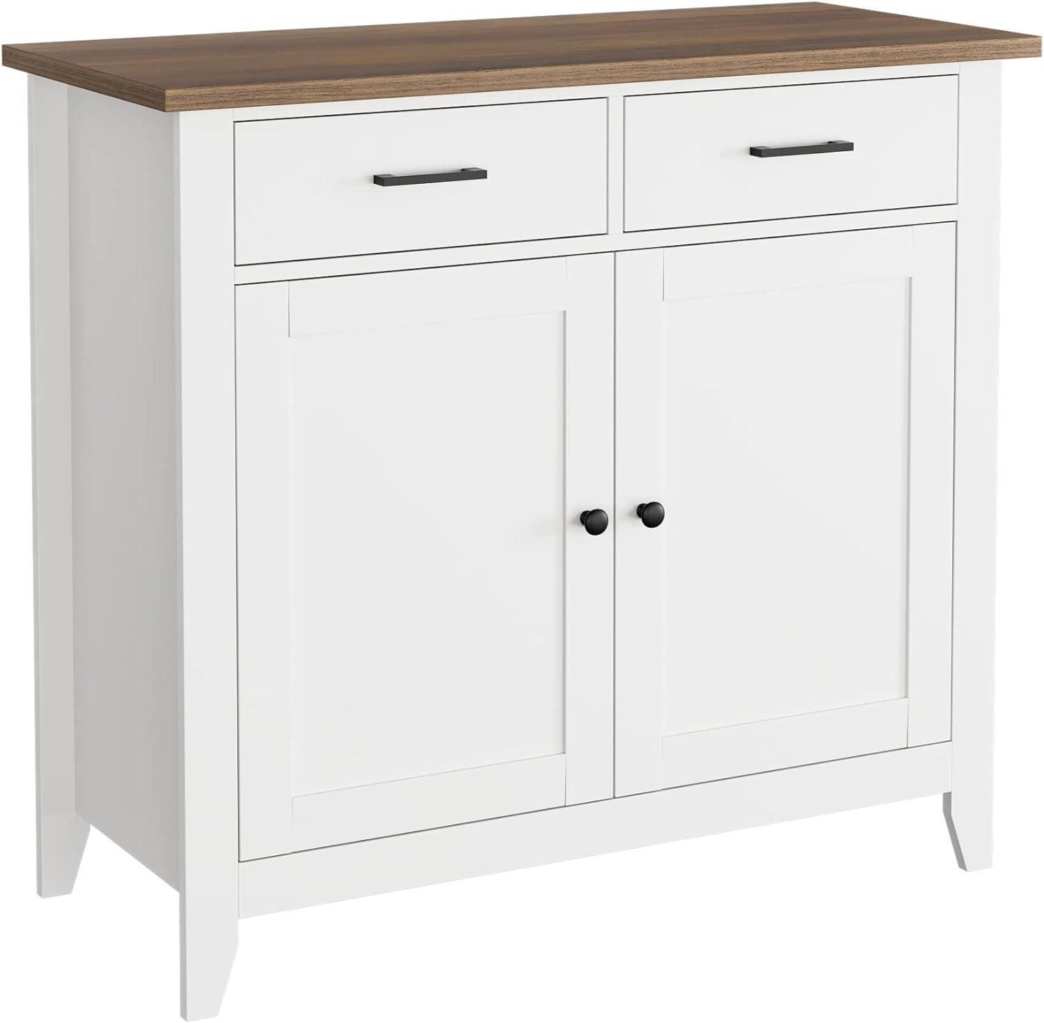 Ivory White Shaker Style Engineered Wood Sideboard Cabinet