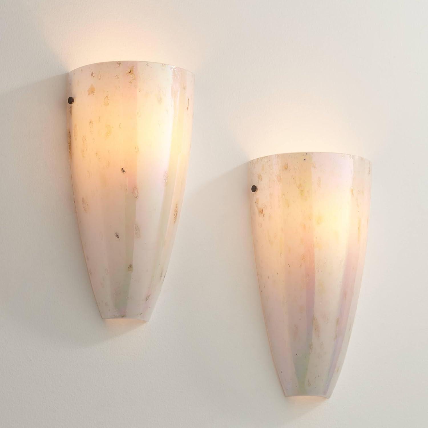 Possini Euro Design Emelle Modern Wall Light Sconces Set of 2 Caramel Amber Art Glass Hardwire 7" Fixture for Bedroom Bathroom Vanity Living Room Home