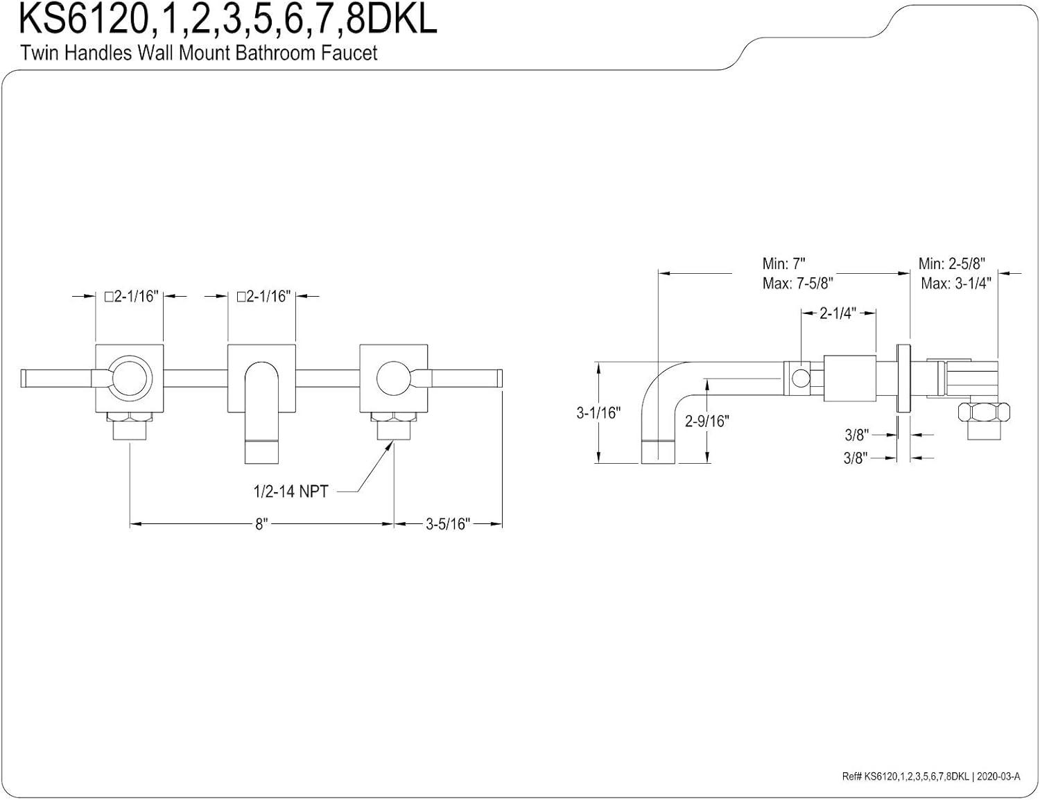 Kingston Brass Kaiser Two-Handle 3-Hole Wall Mount Bathroom Faucet