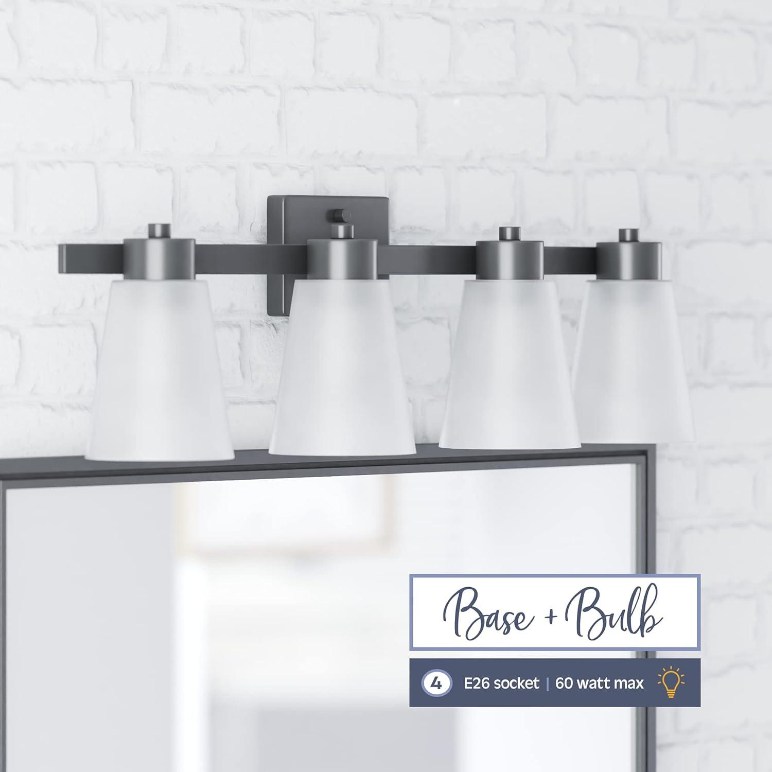 Prominence Home Fairendale 4-Light Matte Black Bathroom Vanity Light with Frosted Glass Shade
