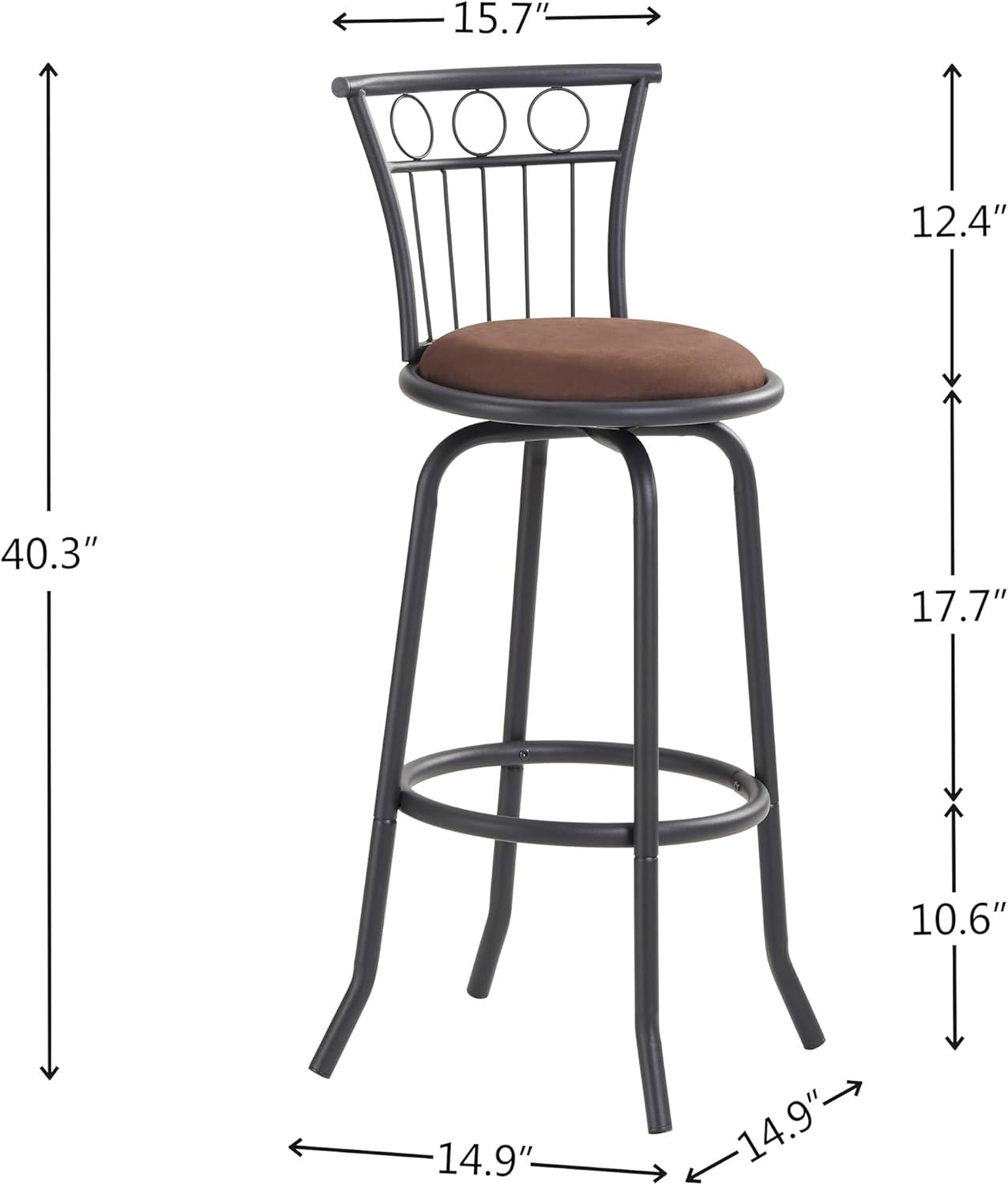 3 Piece Bar Table Set for 2 - Pub Table Set with 2 Metal Hooks and Round Footrest, Counter Stools Set of 2 with Back & Padded Seat, Tall Table and Chairs for Dining Room, Pub, Kitchen