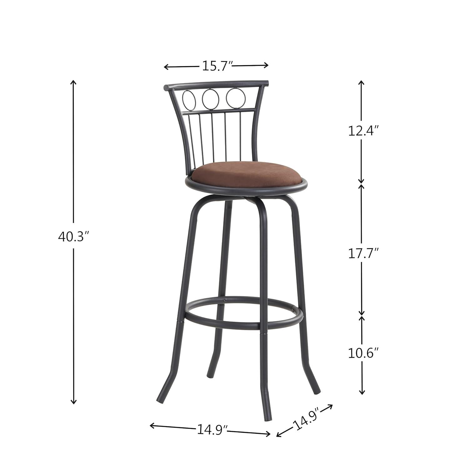 3 Piece Bar Table Set for 2 - Pub Table Set with 2 Metal Hooks and Round Footrest, Counter Stools Set of 2 with Back & Padded Seat, Tall Table and Chairs for Dining Room, Pub, Kitchen