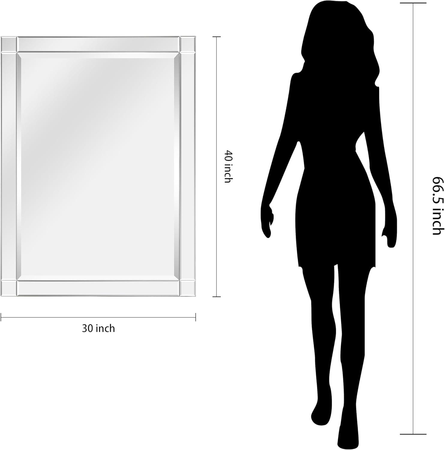 Empire Art Direct Moderno Squared Corner Beveled Rectangle Wall Mirror, Solid Wood Frame, 1"-Beveled Center Mirror, Ready to Hang - Clear 30 in. x 40