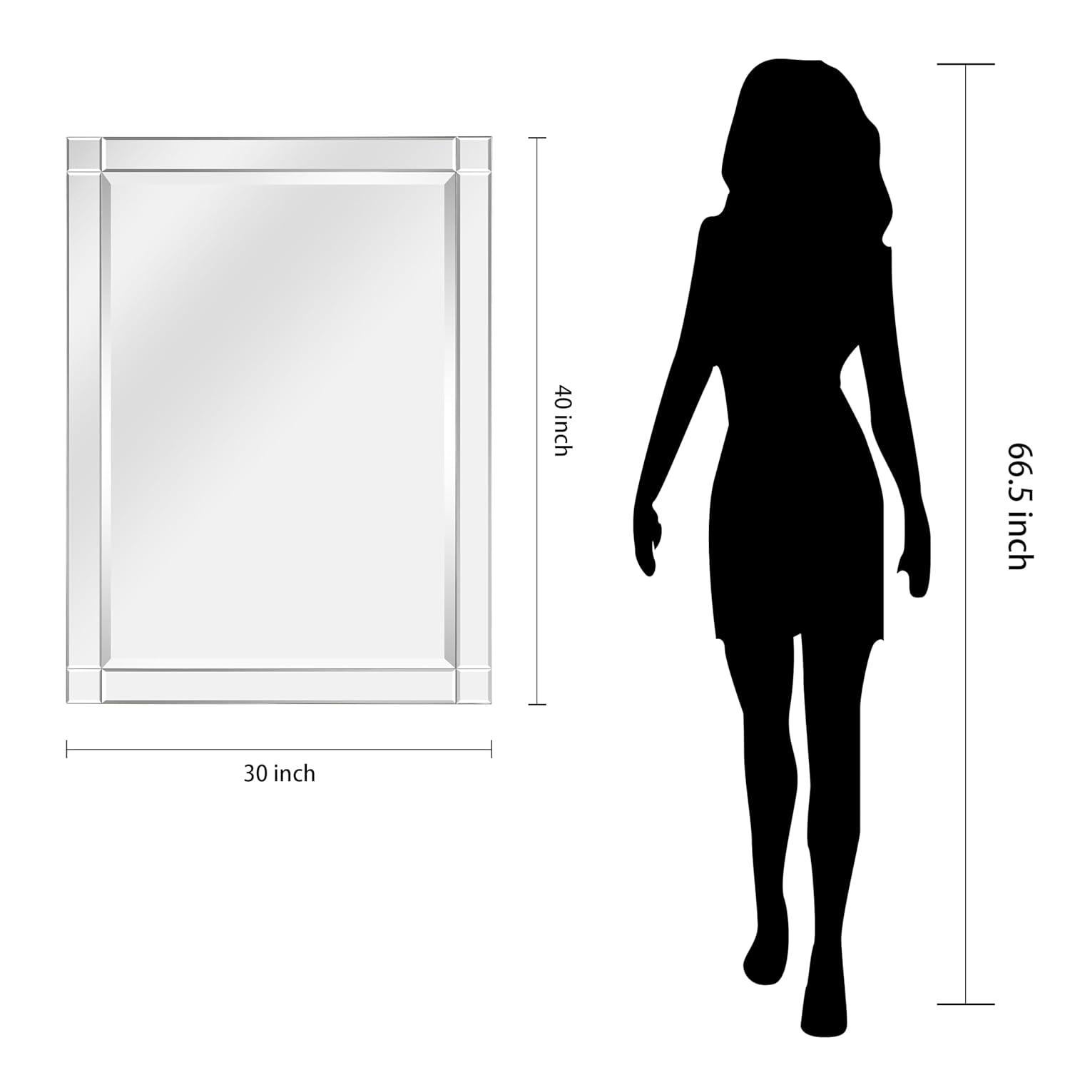 Empire Art Direct Moderno Squared Corner Beveled Rectangle Wall Mirror, Solid Wood Frame, 1"-Beveled Center Mirror, Ready to Hang - Clear 30 in. x 40