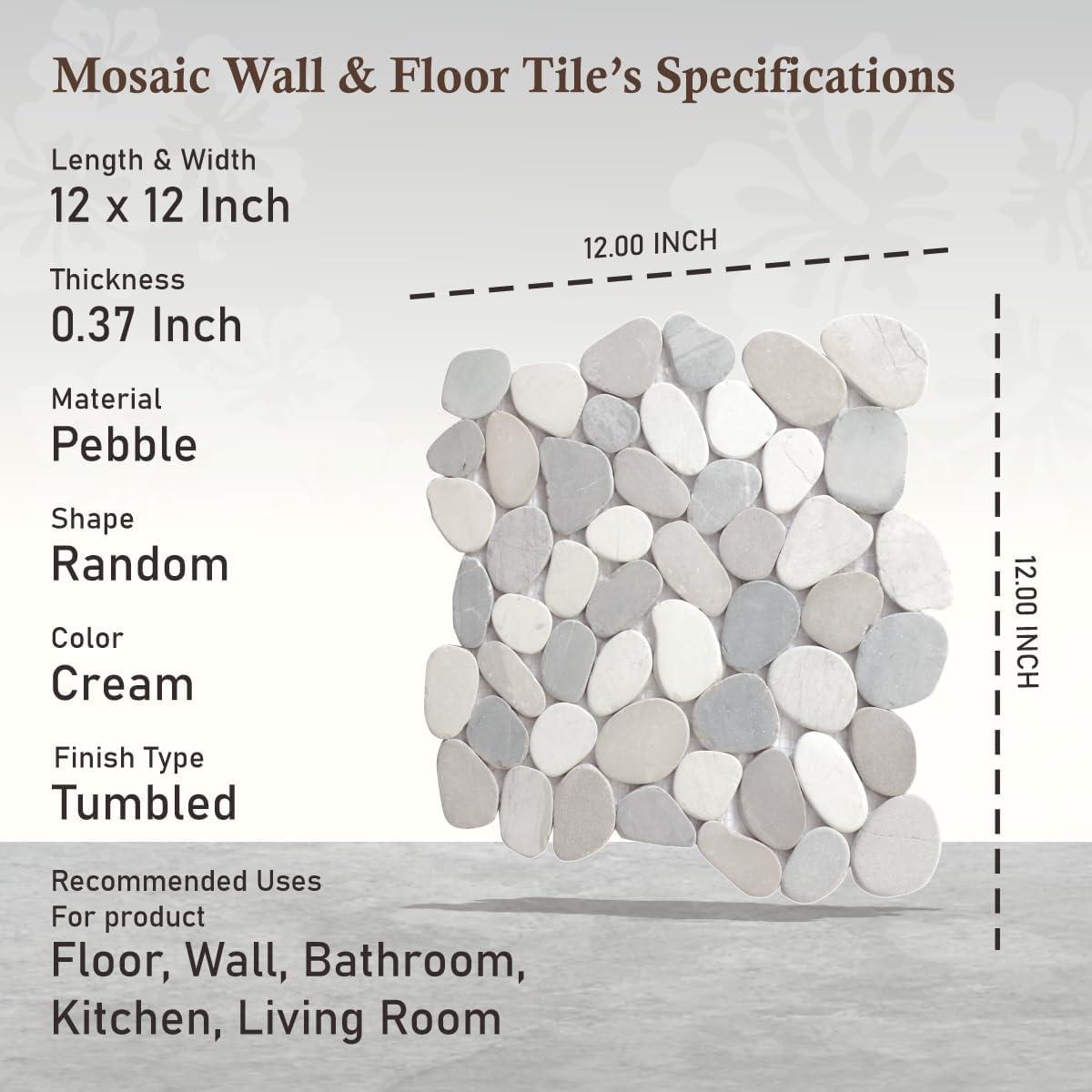 Hawaii 12" x 12" Natural Stone Pebbles Mosaic Wall & Floor Tile