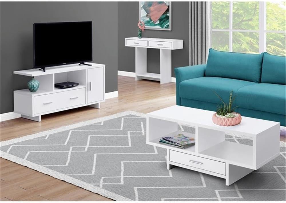 Monarch Specialties Tv Stand 48 Inch Console Media Entertainment Center Storage Cabinet Drawers Laminate White Contemporary Modern