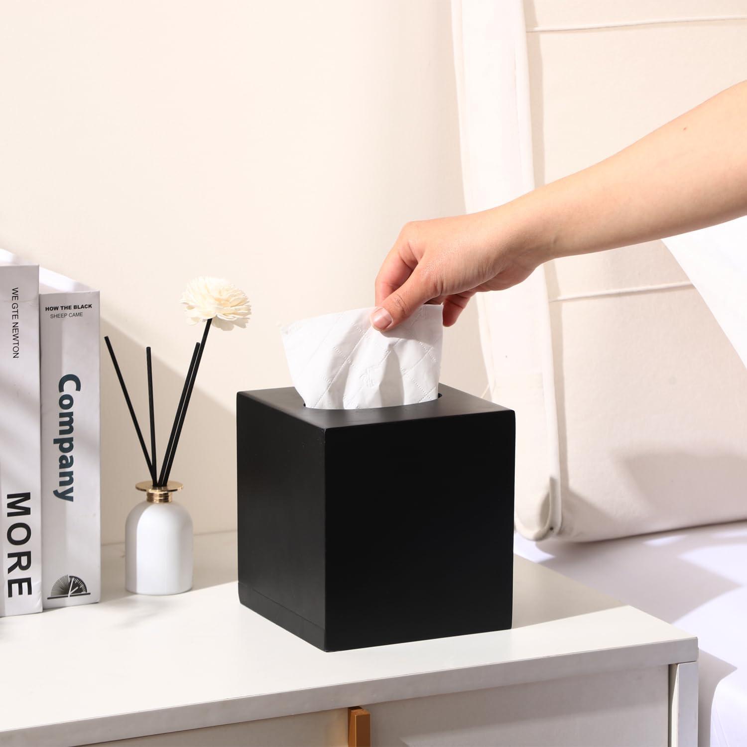 Hokku Designs Square Camphorwood Tissue Box Cover, Bottom Can Slide Out, Suitable For Bathroom, Bedroom, Dining Table, Office