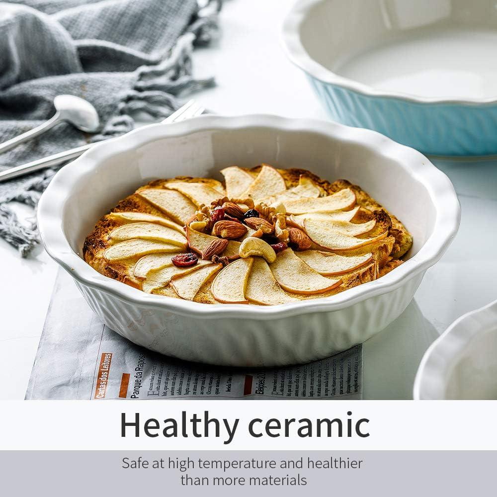 KOOV Ceramic Pie Pan, 10 Inches Pie Dish, Pie Plate for Dessert Kitchen, Round Baking Dish Pan for Dinner, Texture Series (White)