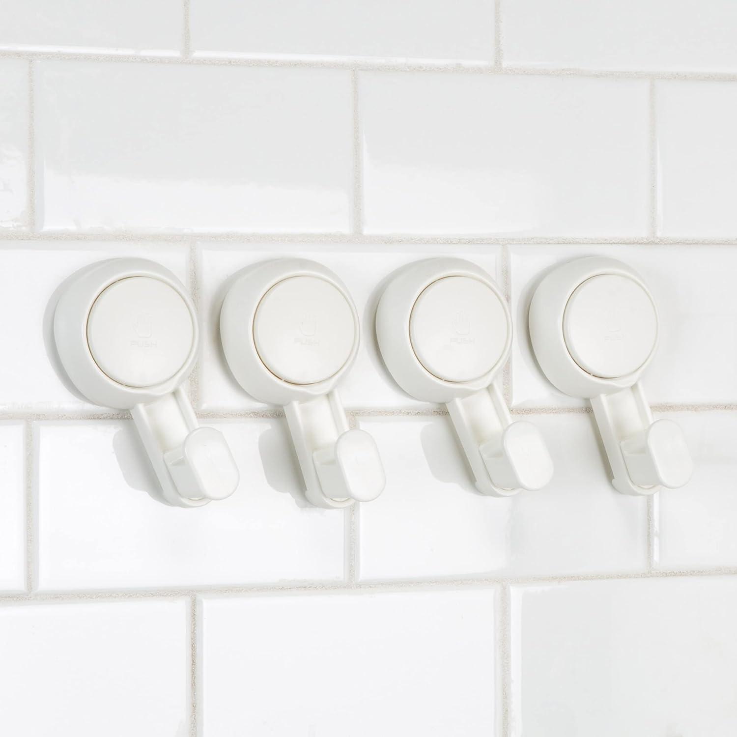 Bath Bliss 4 Pack Plastic Gel-Suction Power Hooks, White