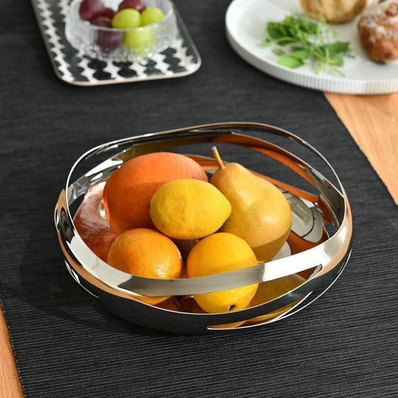 Abstract Silver Stainless Steel Bread and Fruit Basket