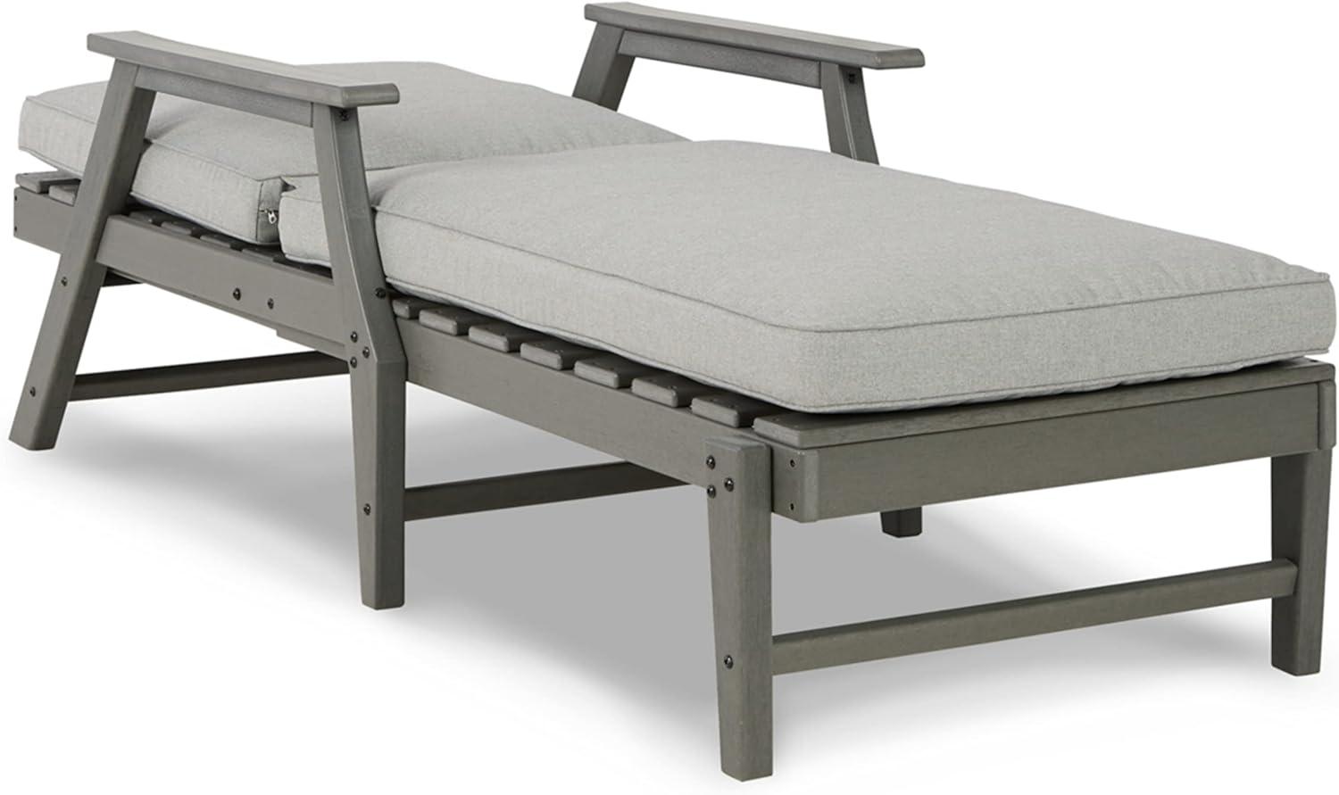 Gray HDPE Outdoor Chaise Lounge with Cushions and Adjustable Backrest