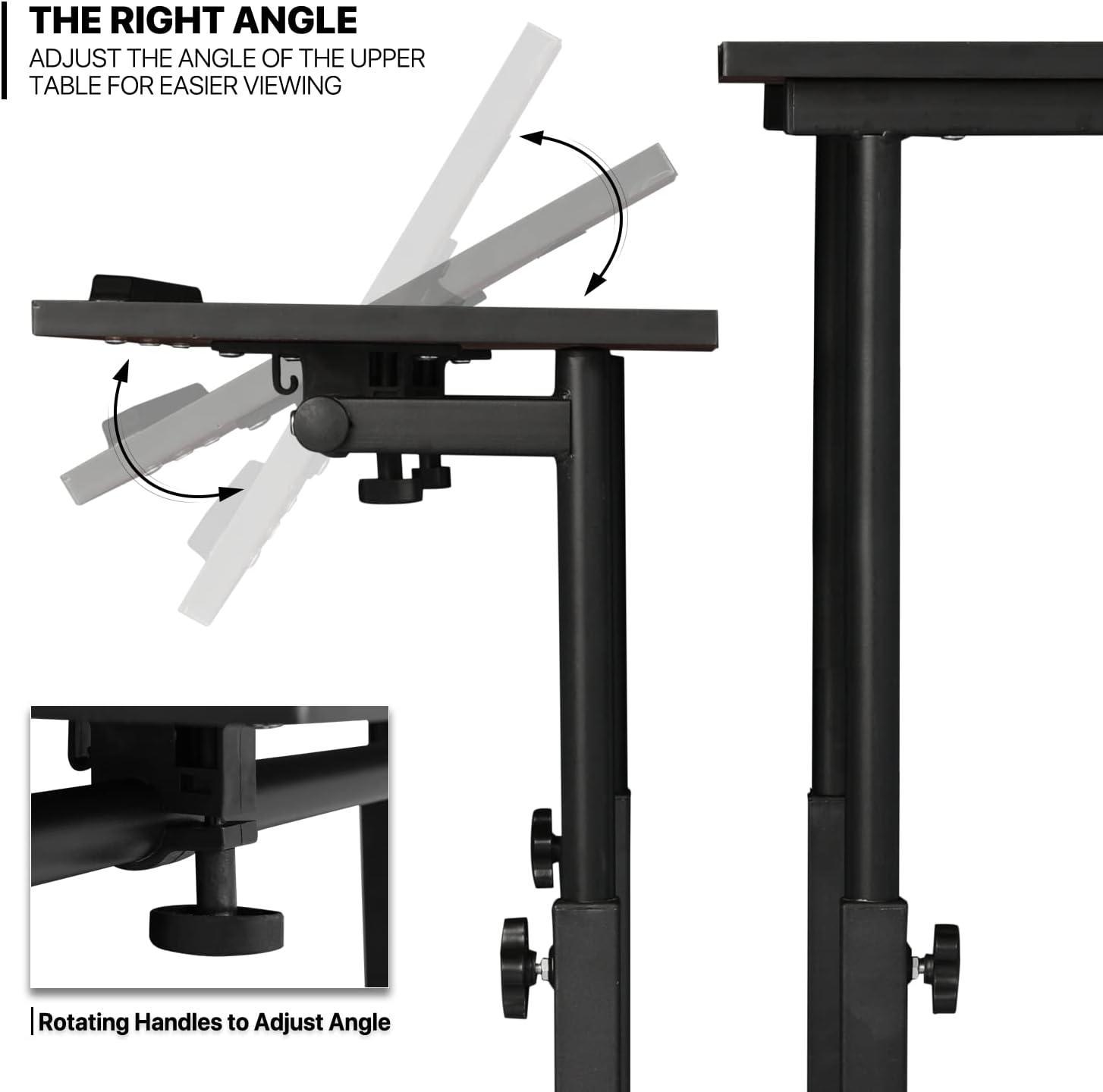 MoNiBloom Mobile Computer Desk, Adjustable Height Laptop Standing Desk with Tilting Tabletop and Monitor Shelf