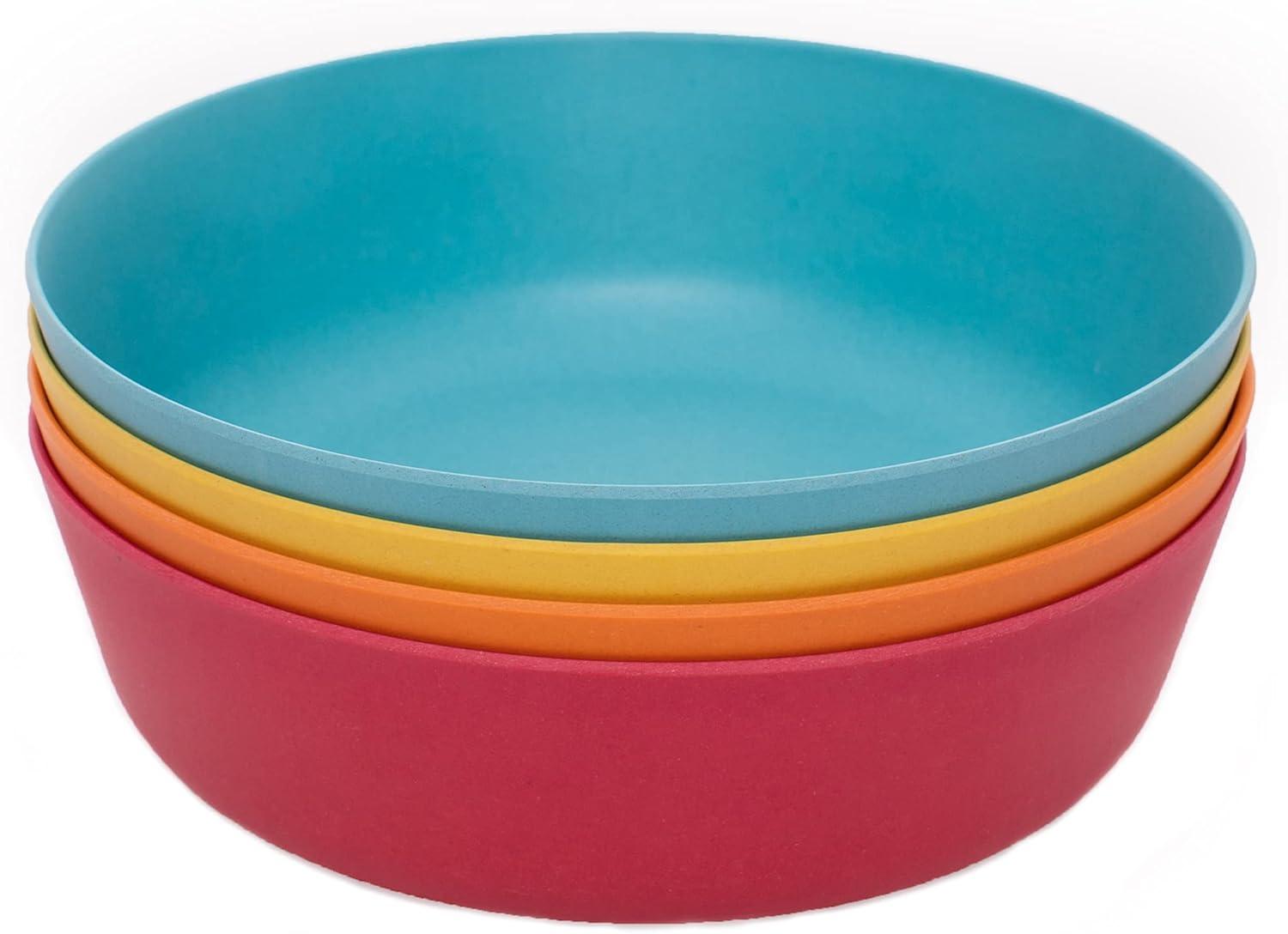 WeeSprout Bamboo Kids Bowls - 15 oz, Set of 4 (Blue, Yellow, Orange, & Red)