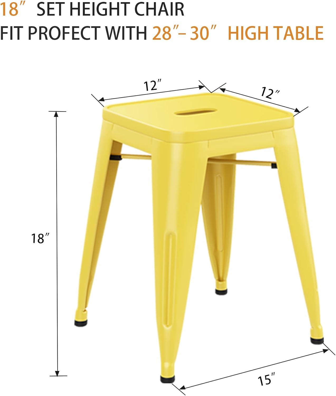 WENTMENT 18 Inch Stools Set of 4 Metal Stools Vintage Stackable Backless Stools for Classroom Home Kitchen Kids Stools Yellow