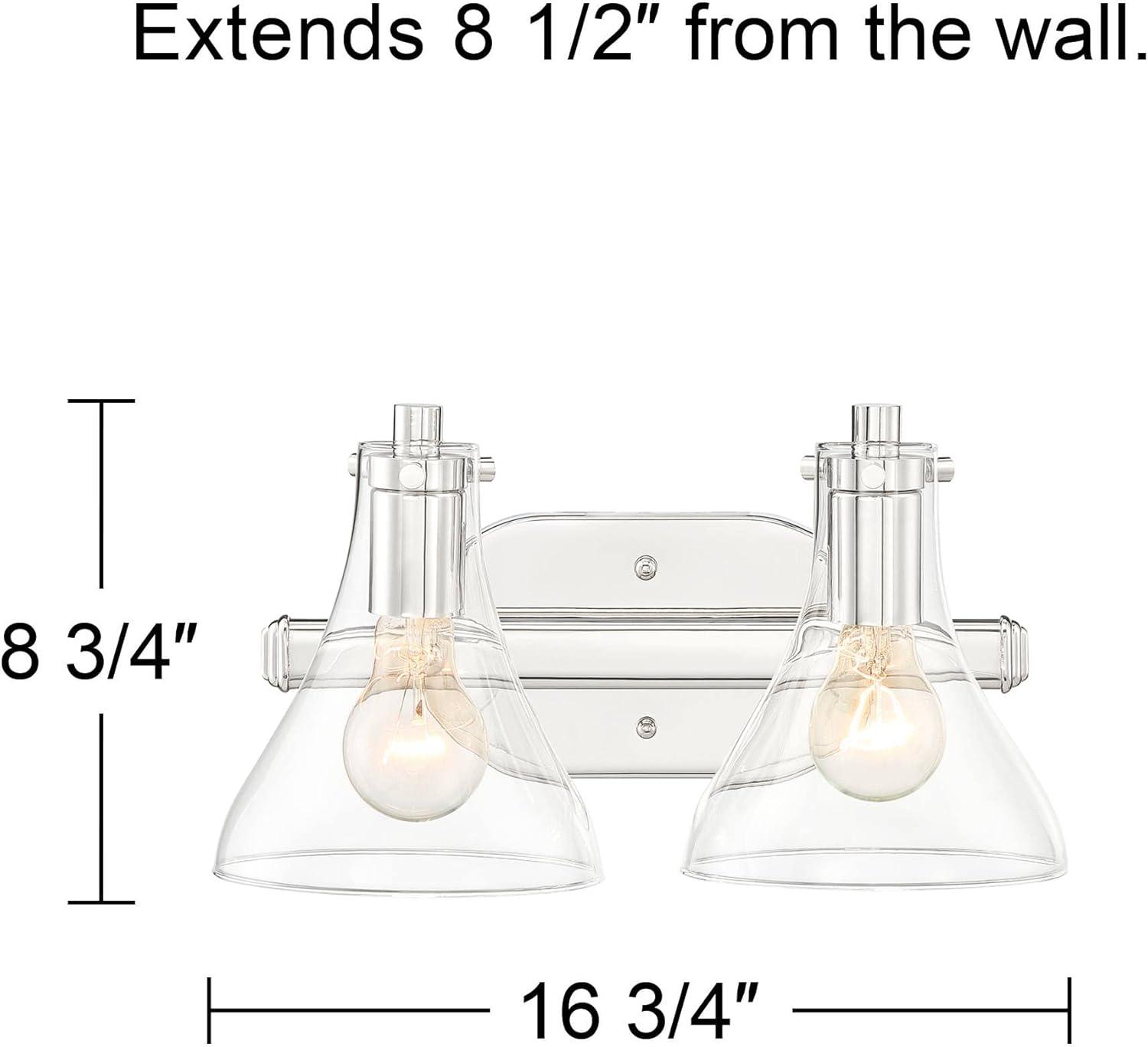 Possini Euro Design Sorren Modern Wall Light Sconce Polished Nickel Hardwire 14" 2-Light Fixture Clear Glass for Bedroom Bathroom Vanity Reading Home