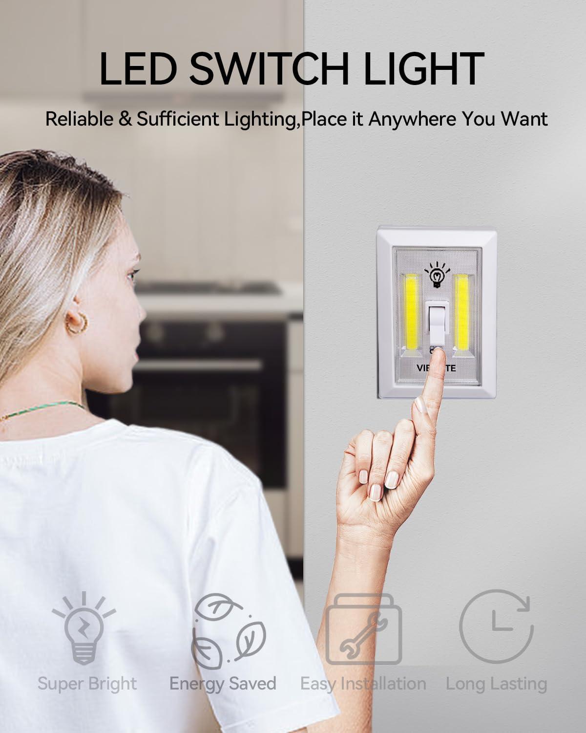 Closet Light, Battery Operated Switch Light, Tap Light, Touch, Push Night Lights, Wall Wireless Mount Under Cabinet, Shelf, Shed, Kitchen, Garage, Attic, RV, DIY(4-Pack)