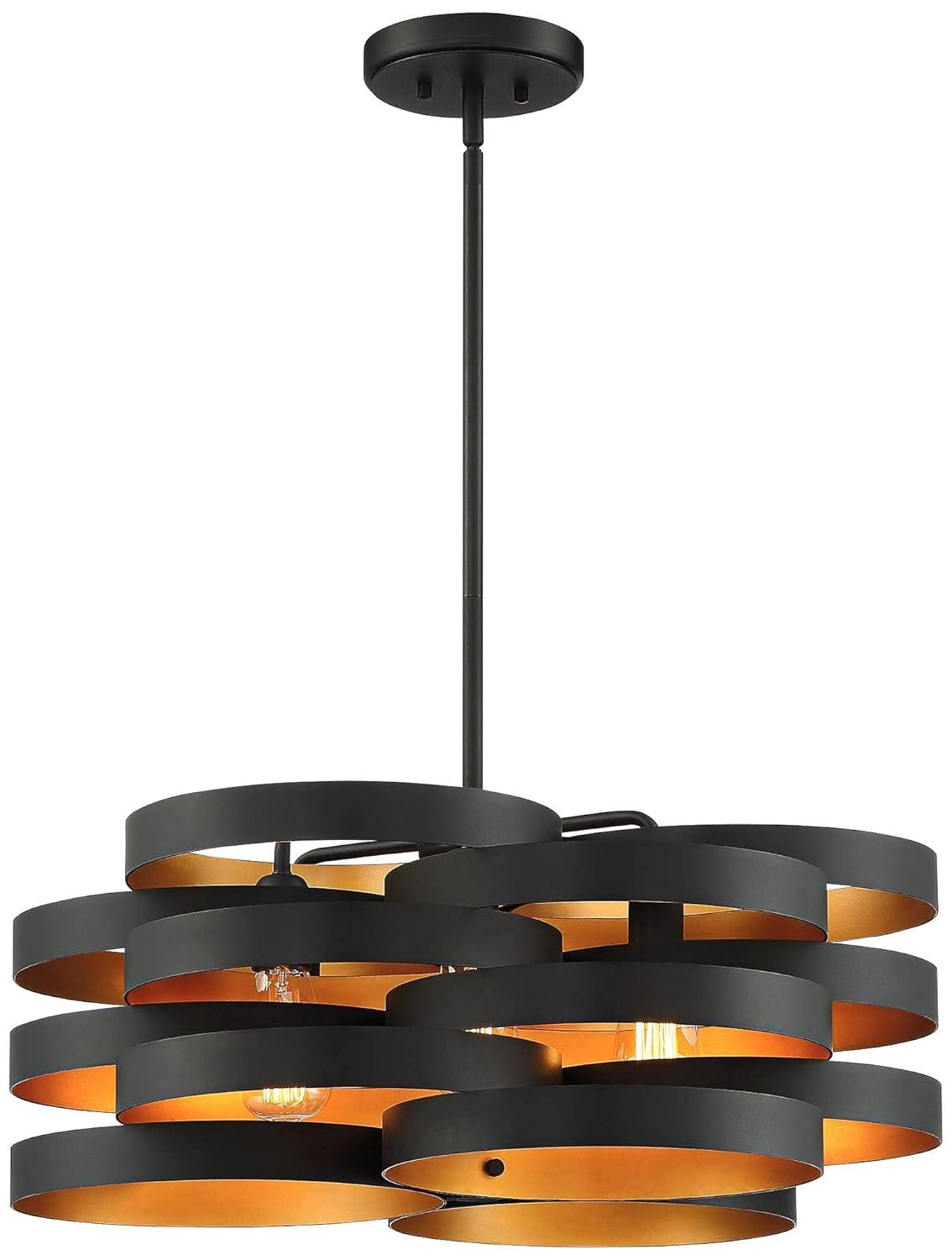 Possini Euro Design Zia Black Gold Chandelier 25 1/2" Wide Modern 6-Light Fixture for Dining Room House Foyer Kitchen Island Entryway Bedroom Home