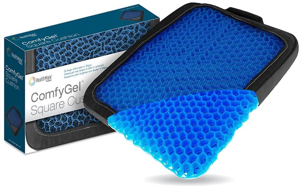 HEALTHMATE Comfy Gel Cushion Gel Seat Cushion for Long Sitting for Back, Sciatica and Tailbone Pain Relief, for Office Chair, Car, Wheelchair, Long Trips (Square)