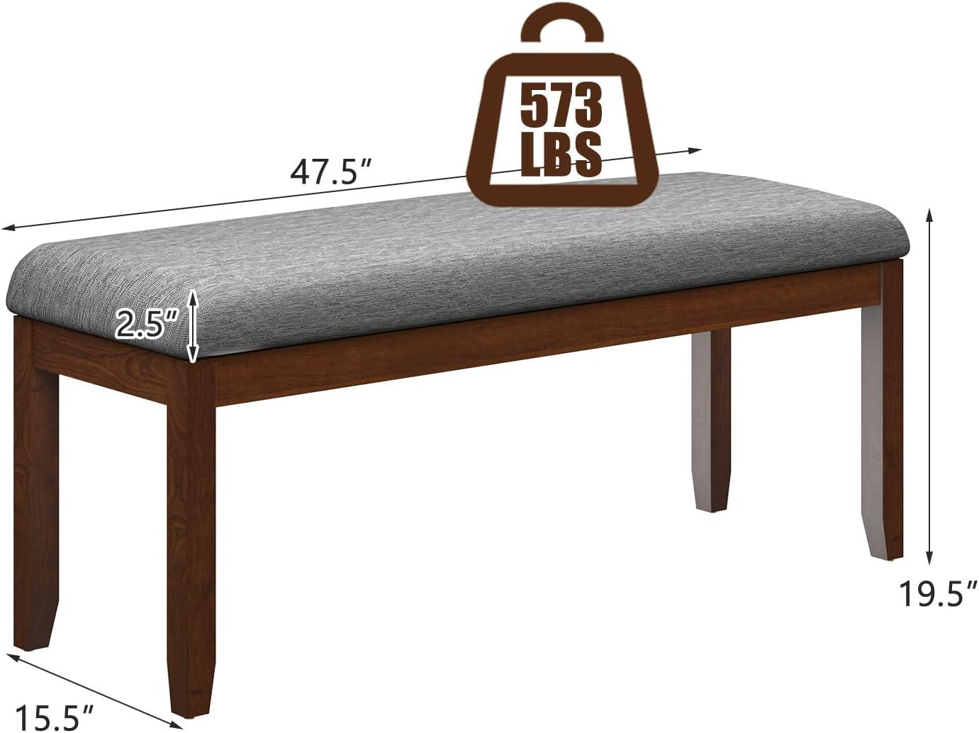 Dark Gray Upholstered Linen Bench with Rubberwood Legs