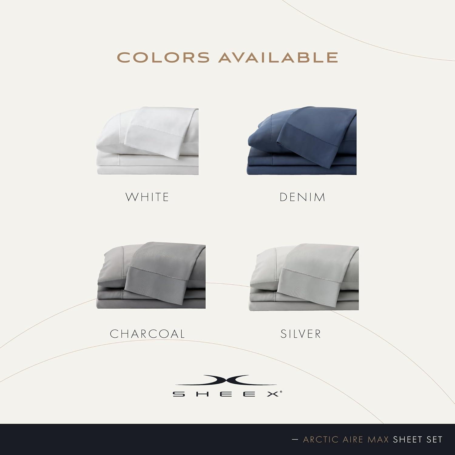 SHEEX Arctic Aire Max Sheet Set with 2 Pillowcases, Queen - Soft as Silk - 100% Tencel Lyocell Sateen - Cooling - Breathable - Moisture-Wicking, Denim