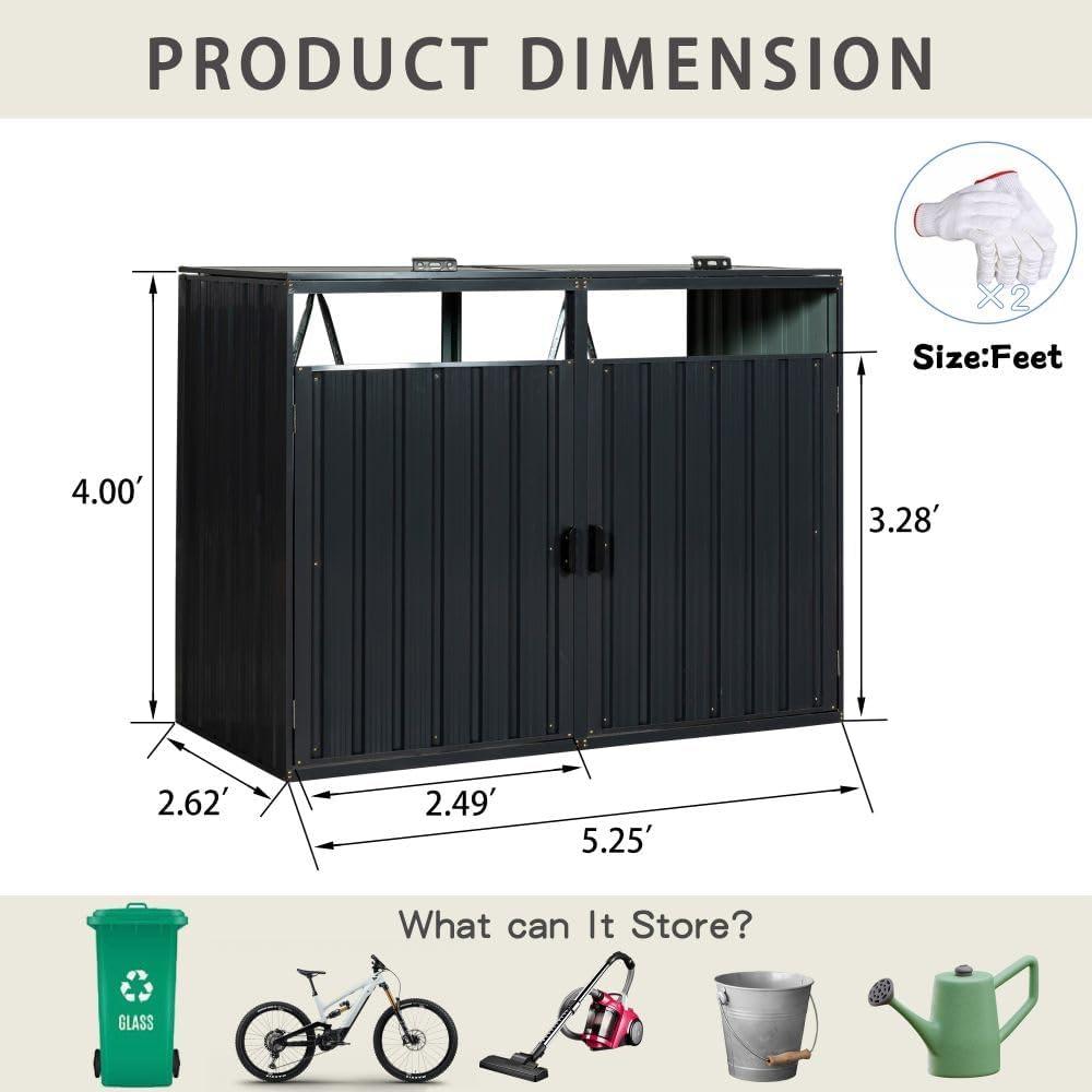 Black Metal Outdoor Garbage Bin Shed with Lockable Doors
