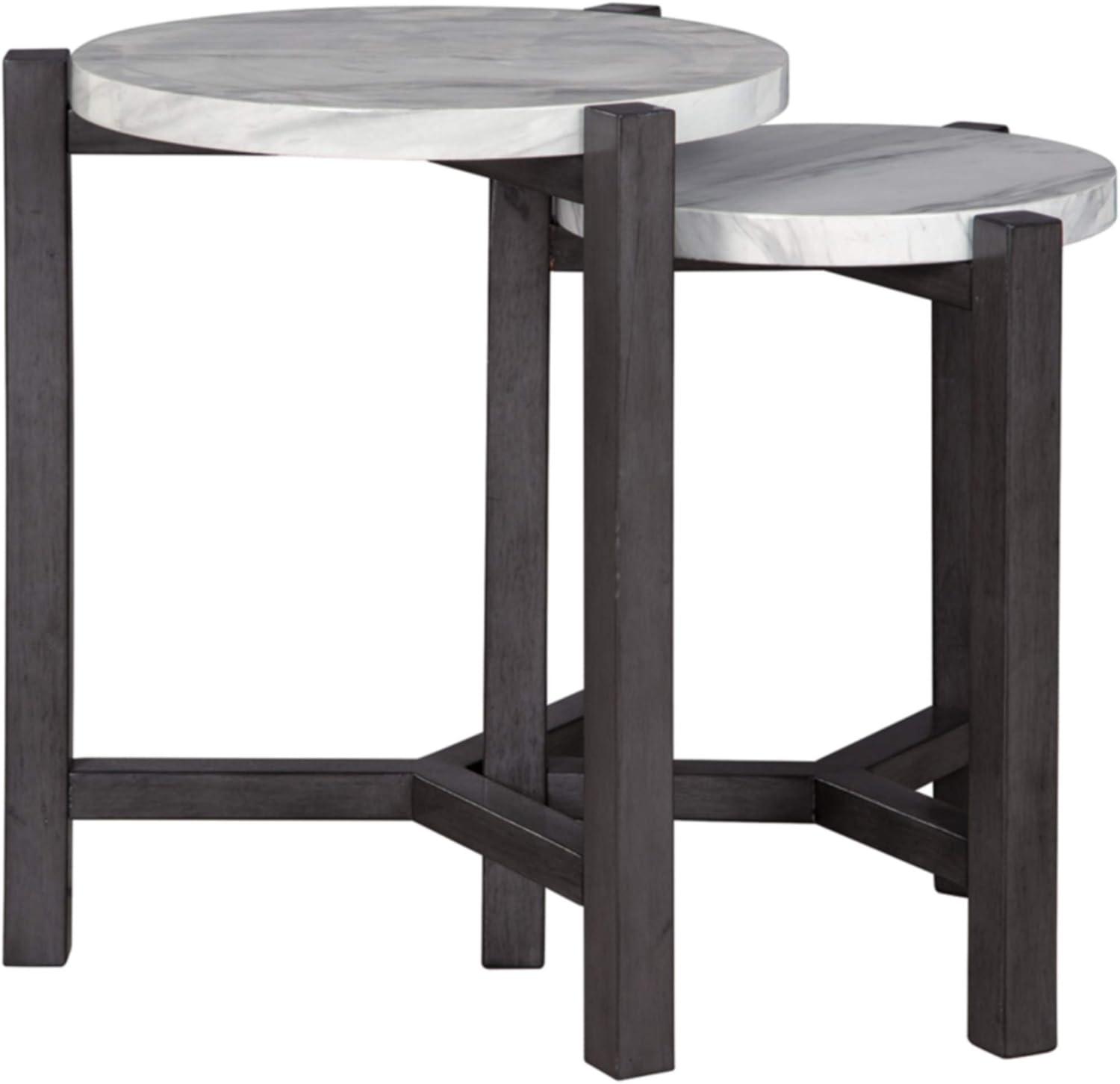 Gray and White Round Wood Transitional Accent Table