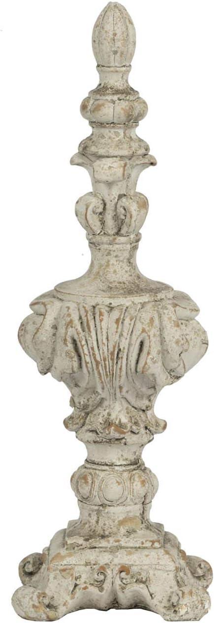 Antique White Cement Finial Accent, 13.5" Height