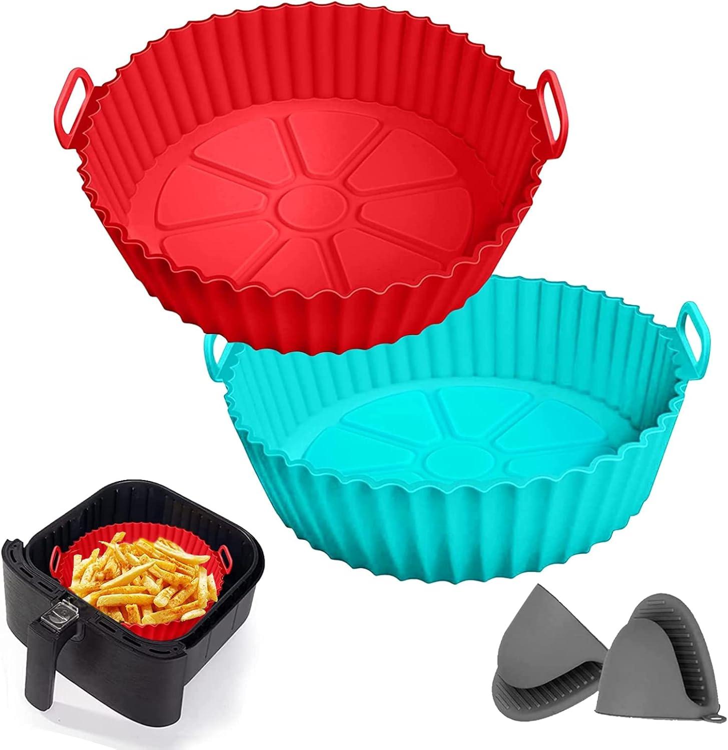 RUseeN Air Fryer Silicone Liners Pot 2 Pack, Reusable Silicone Bowl Basket Fit for 3 to 5QT Air Fryer, Replacement of Flammable Parchment Paper, Baking Tray Oven Accessories (Top 8in, Bottom 6.8in)