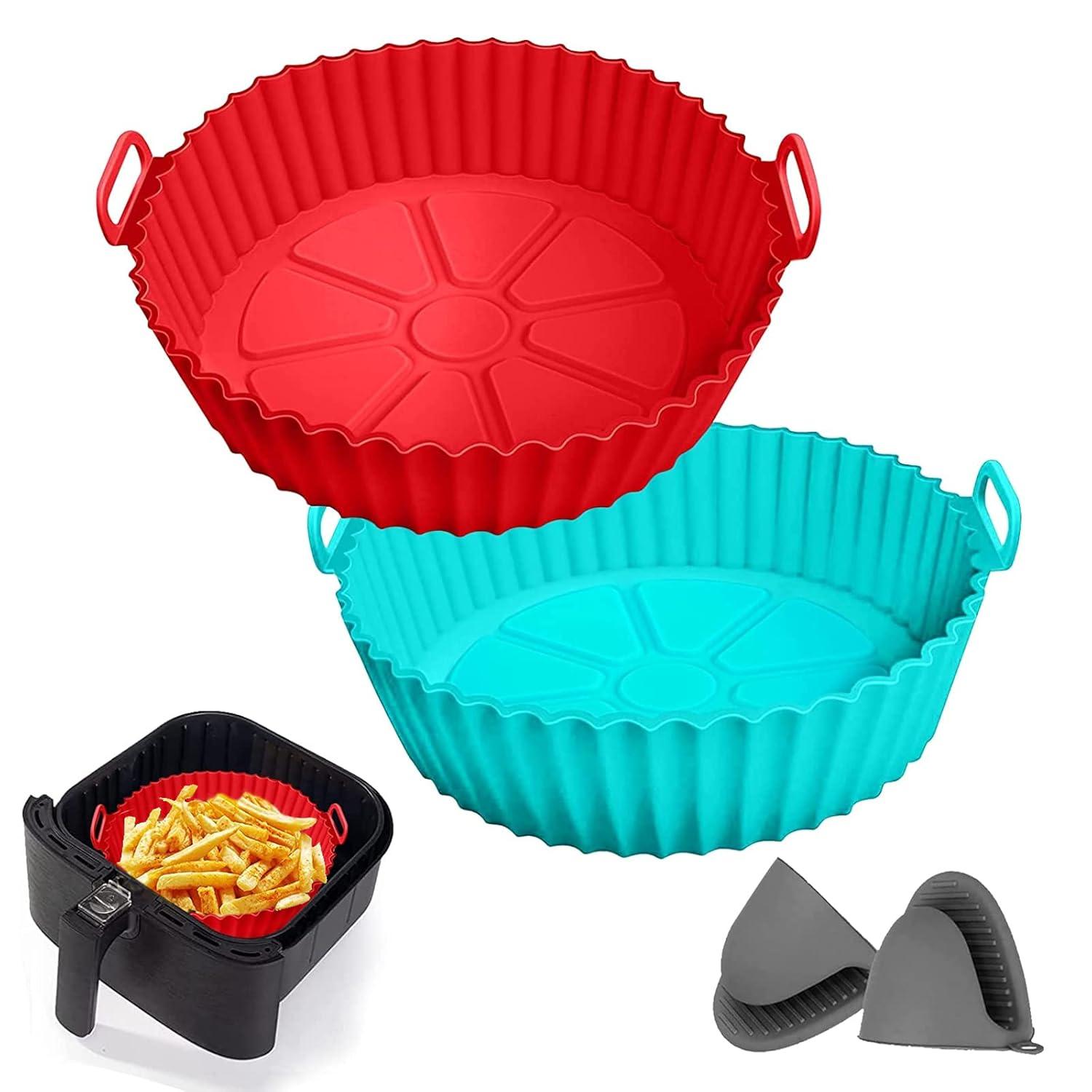 RUseeN Air Fryer Silicone Liners Pot 2 Pack, Reusable Silicone Bowl Basket Fit for 3 to 5QT Air Fryer, Replacement of Flammable Parchment Paper, Baking Tray Oven Accessories (Top 8in, Bottom 6.8in)