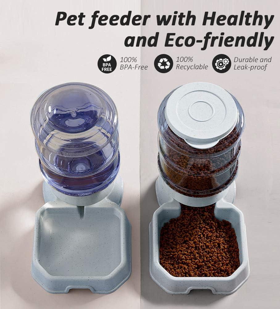 Pet Feeder and Water Food Dispenser Automatic for Dogs Cats, 100% BPA-Free, Gravity Refill, Easily Clean, Self Feeding for Small Large Pets Puppy Kitten Rabbit Bunny