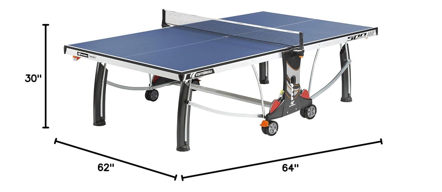 CORNILLEAU - 500 Indoor Table Tennis Table- Folding & Compact - 22mm Chipboard Top - Racket & Ball Holders - Blue
