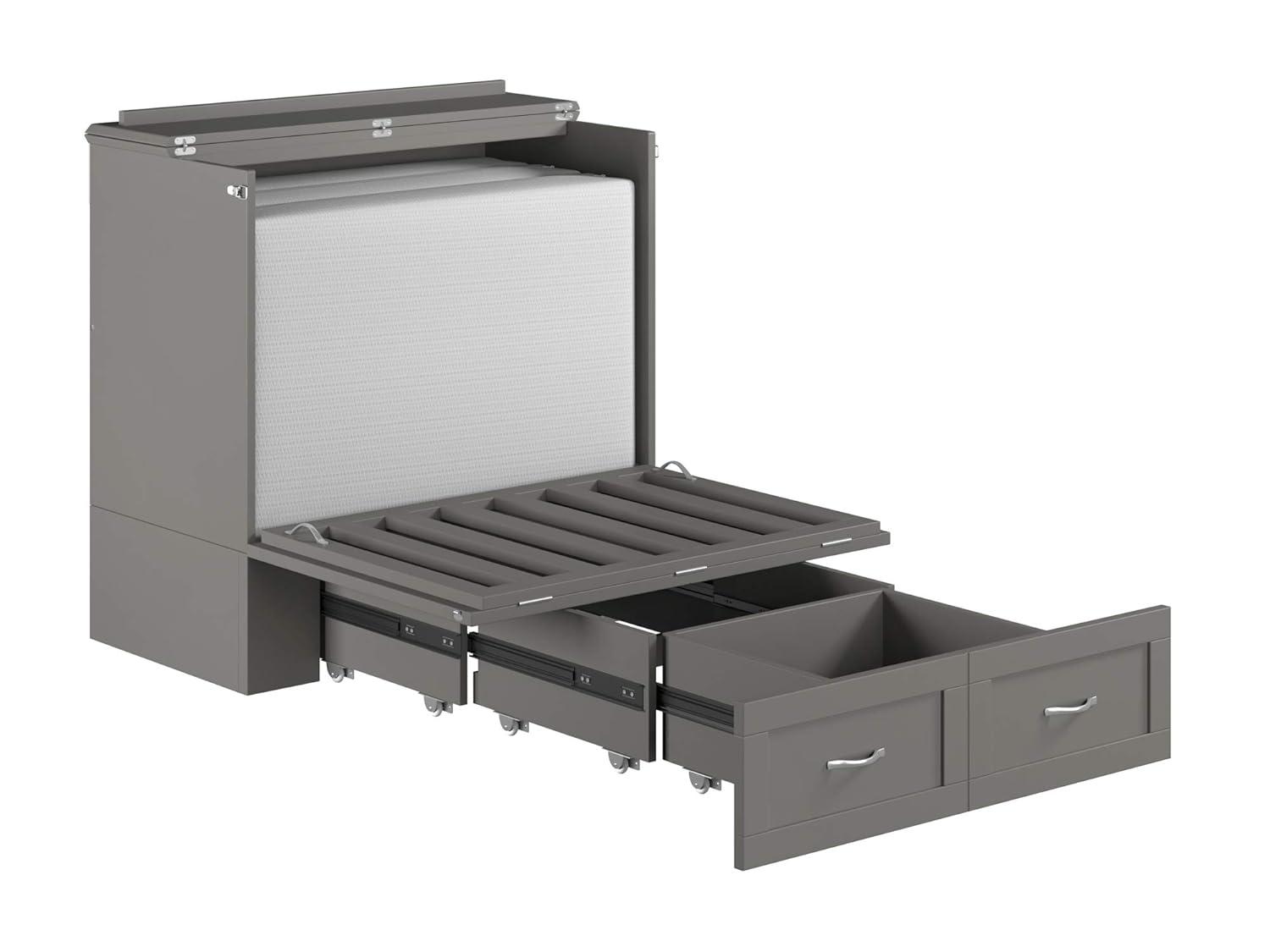 AFI Hamilton Twin XL Solid Wood Murphy Bed Chest with Built-In Charger in Gray