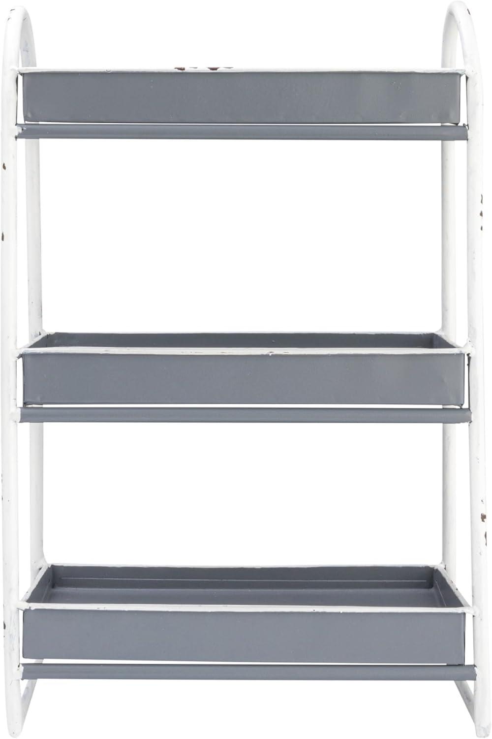 Creative Co-Op Heavily Distressed Grey 3-Tier Metal Tray with White Frame & Rim