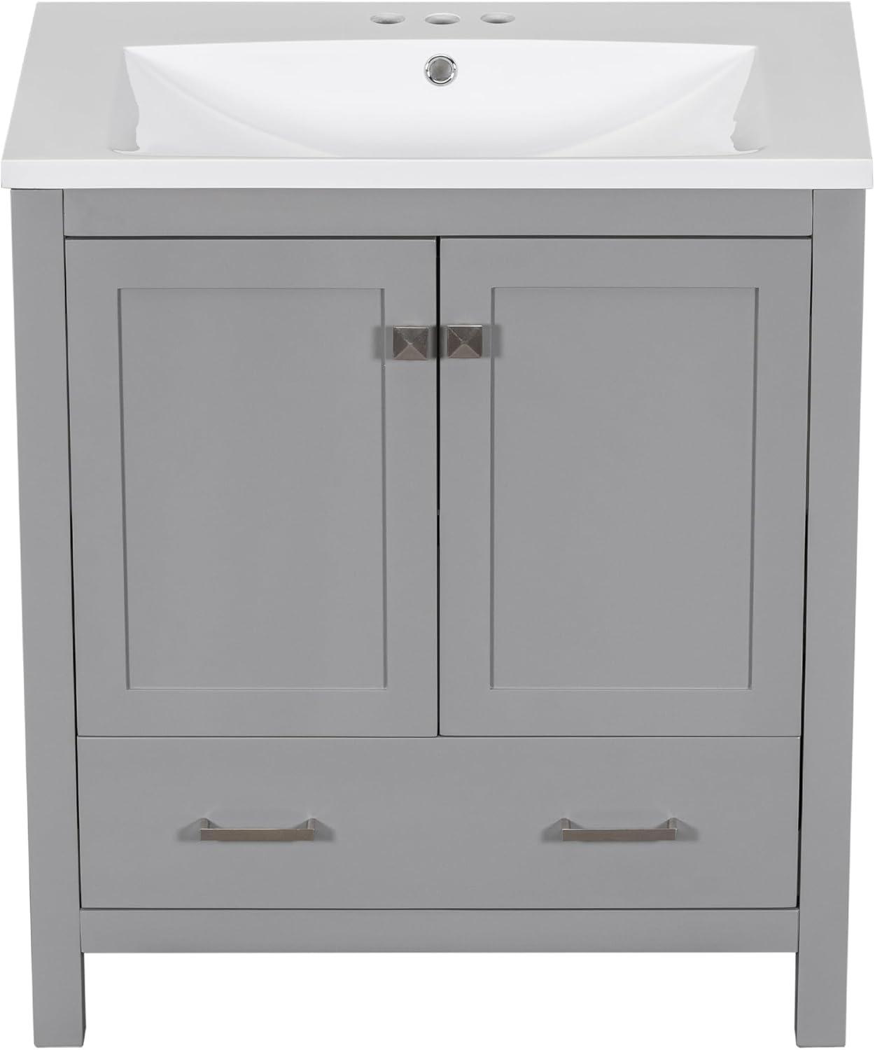 Gray Solid Wood Freestanding Bathroom Vanity with Ceramic Sink